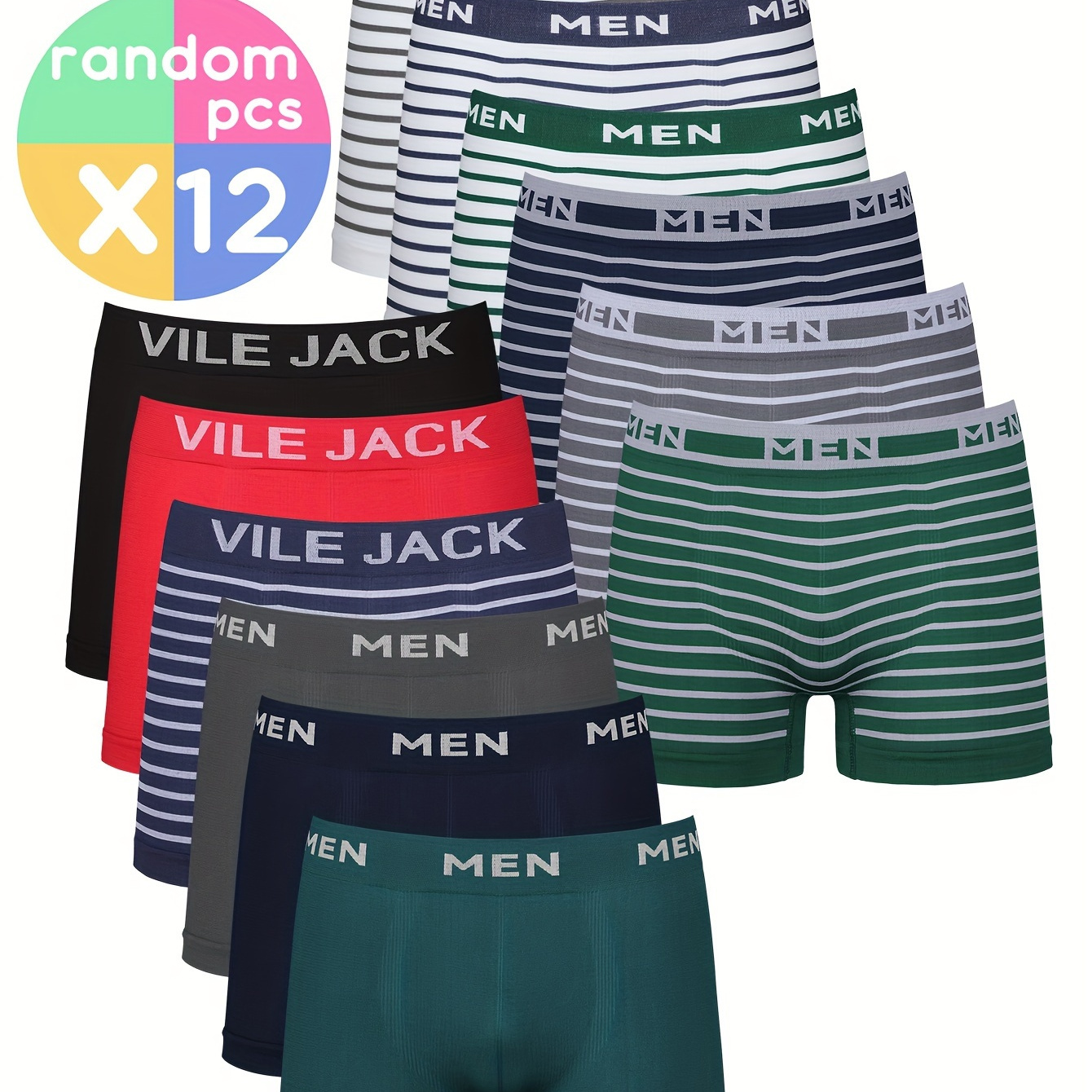 

12- Briefs, Vilejack , Polyester, Striped Pattern, Waistband, For , S/m/l