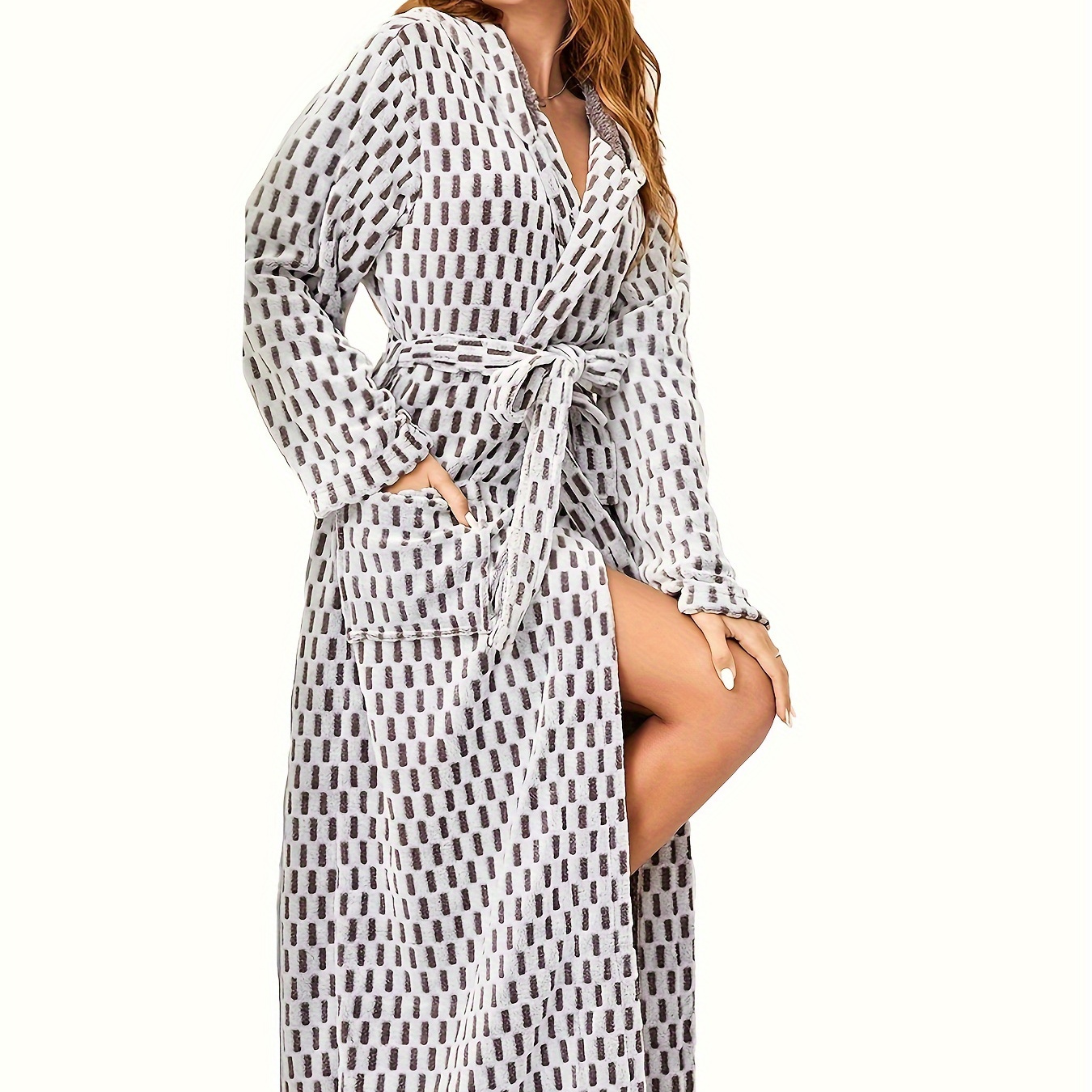 

Womens Robes Plush Fleece Hooded Bathrobe Thick Nightgown With Pockets Fluffy Sleepwear