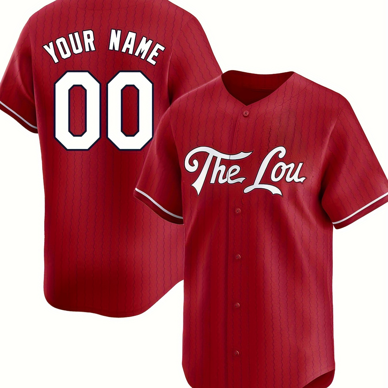 

Men's The Lou Embroidered V-neck Baseball Jersey With Customized Name And Number, Comfy Top For Summer Sport