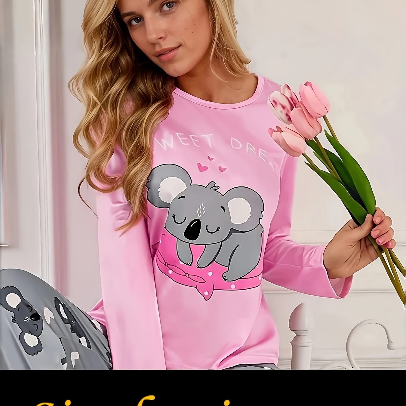 

Women's Cute Koala Print Long Sleeve T-shirt - Cozy Polyester , Round Neck, Machine Washable - All