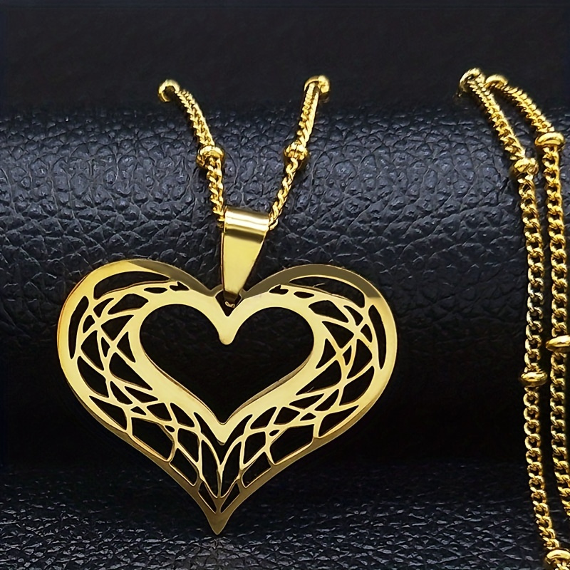 

Elegant Golden-tone Stainless Pendant Necklace With Intricate Leaf Pattern - Chain, Ideal Valentine's Day Gift For Women, Heart Necklace