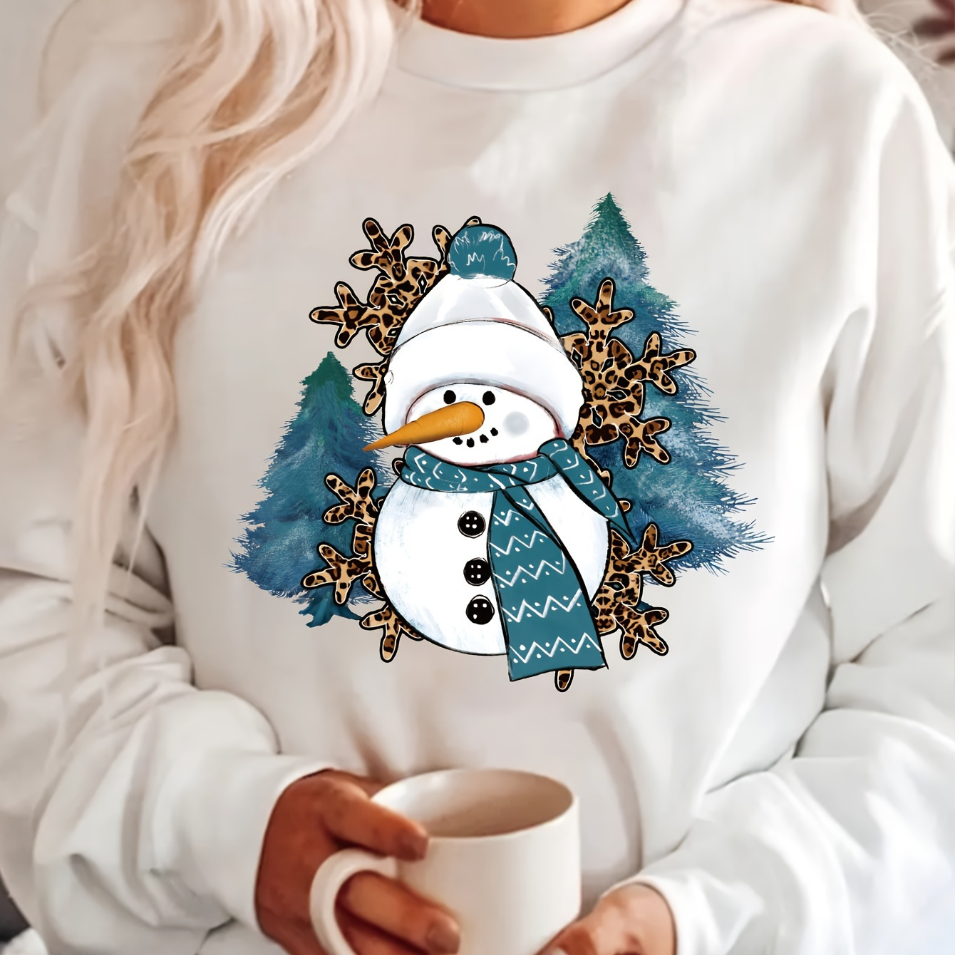 

Christmas Snowman Print Pullover Sweatshirt, Casual Long Sleeve Crew Neck Sweatshirt For Fall & Winter, Women's Clothing