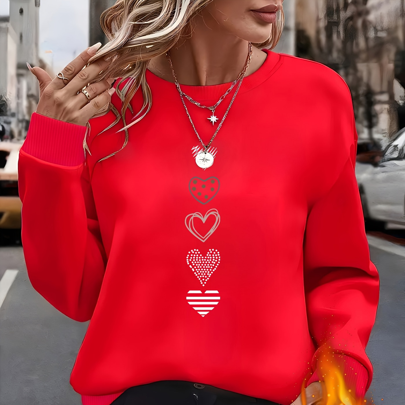 

1pc Elegant Long Sleeve Crew Neck Sweatshirt For Women, Polyester Knit Fabric Pattern,