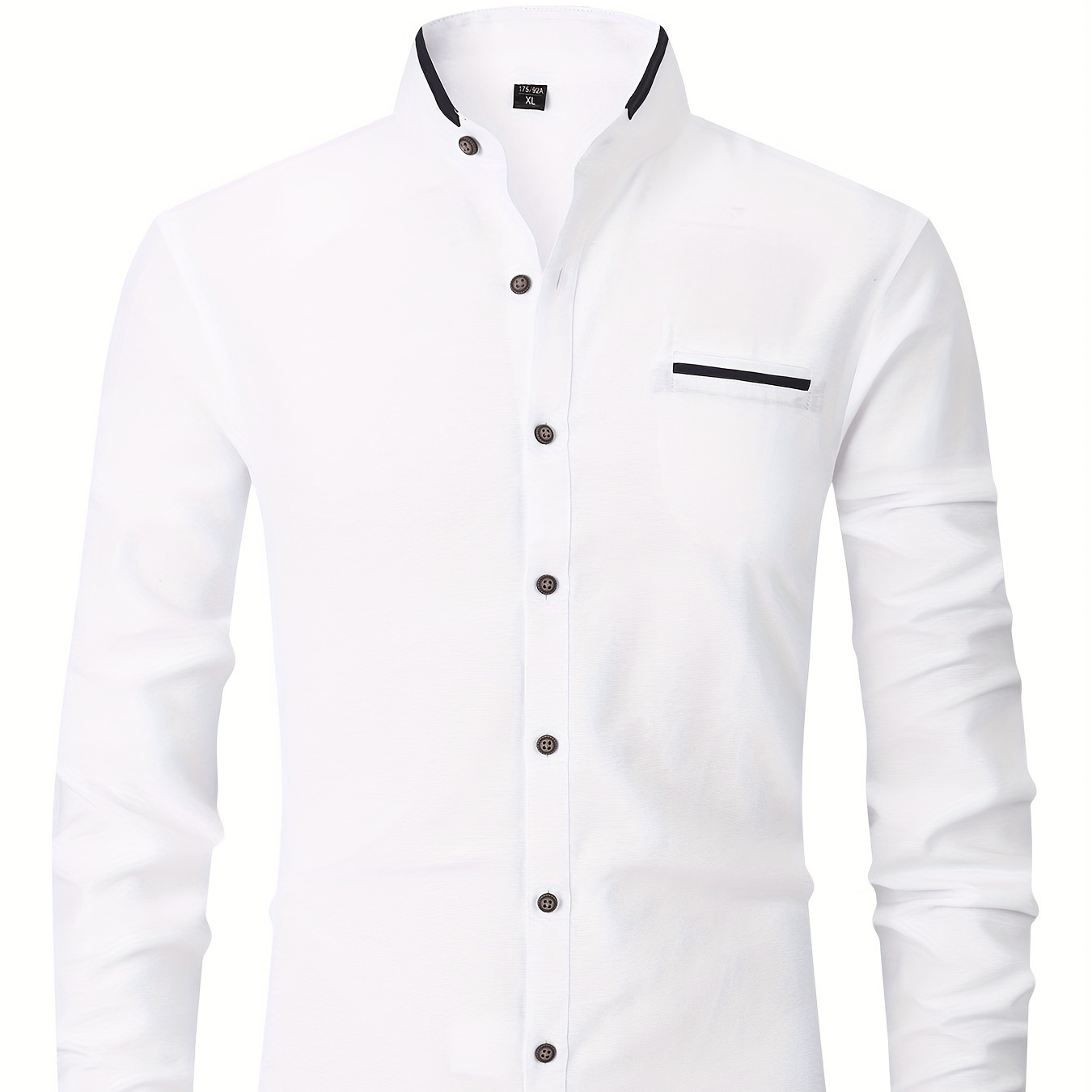 

Men's Contrast Stand Collar Dress Shirts Long Sleeve Casual Button Up Shirt For Formal Occasions