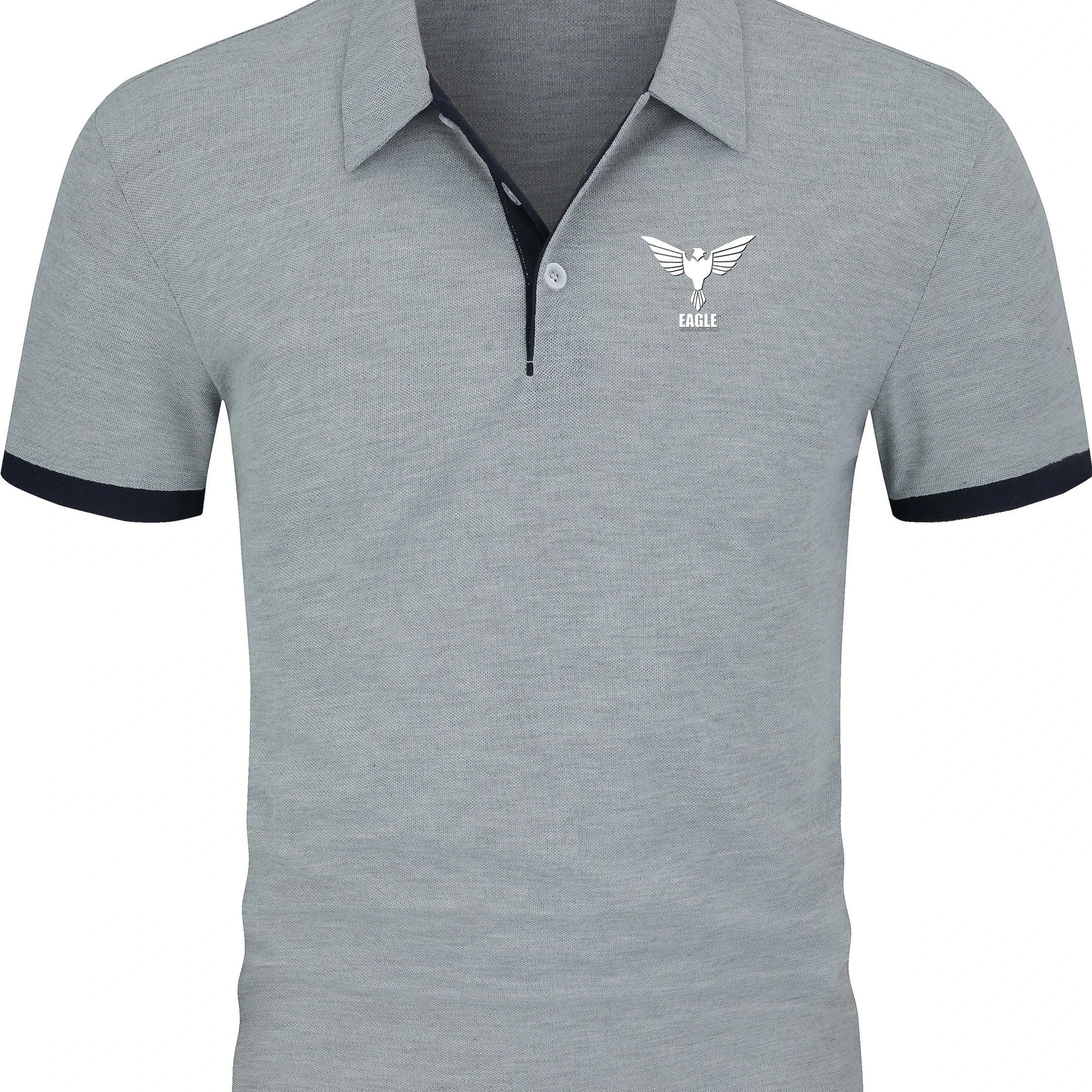 

Men's Golf Shirt, Eagle Logo Print Short Sleeve Breathable Tennis Shirt, Business Casual, Moisture Wicking