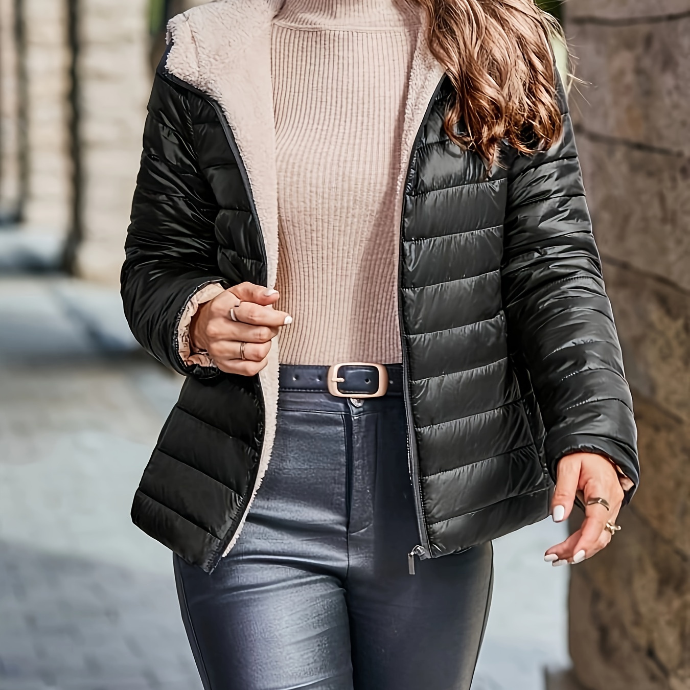 

Manteau matelassé à capuche zippée, manteau thermique décontracté à manches longues pour et l'hiver, vêtements pour femmes