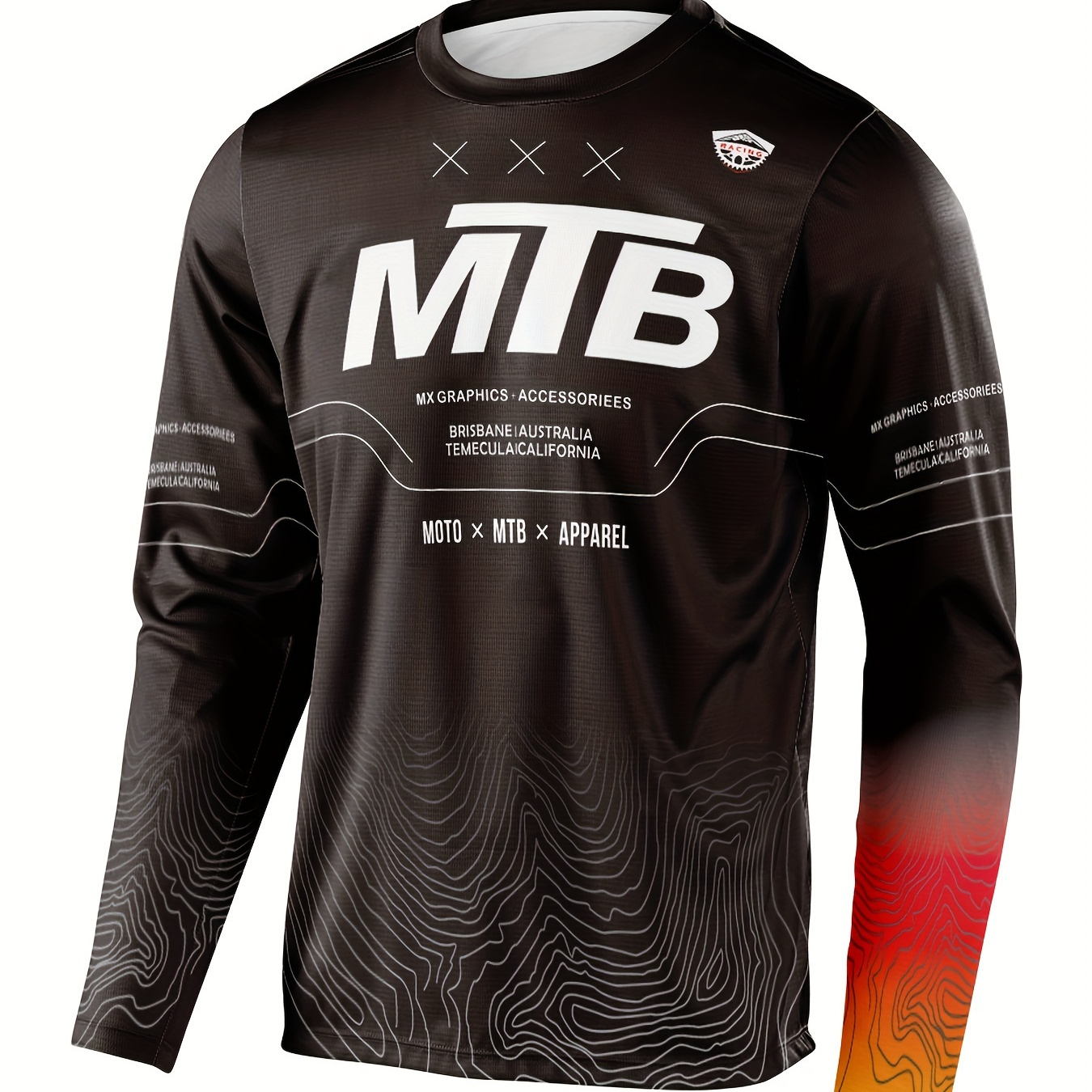 

Men's Mtb Print Cycling Jersey, Active Breathable Long Sleeve Crew Neck Cycling T-shirt For Biking Riding Sports
