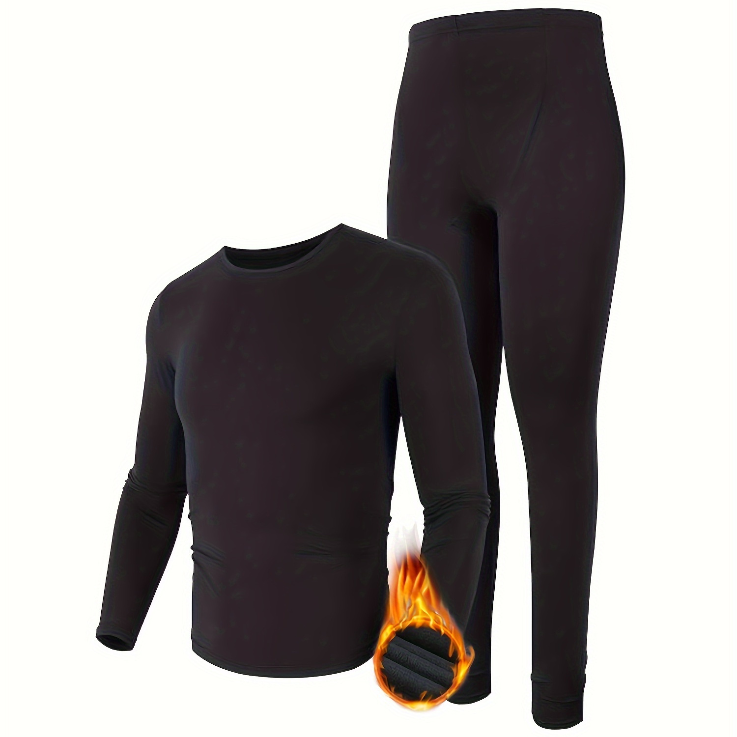 

Solid Men's Slim Fit Long Sleeve Crew Neck T-shirt & Comfy Long Pants Set, Men's Fitness Yoga Quick-drying Clothing, Fall Winter