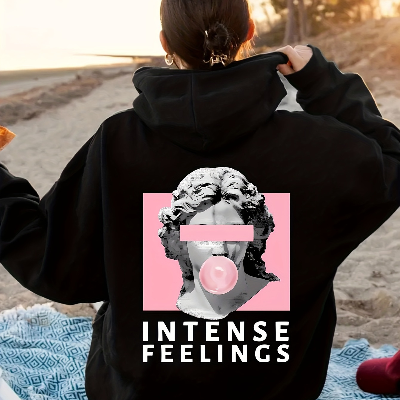 

Hoodie Décontracté pour Femme avec Imprimé & Lettres - Pull à Manches Longues avec Cordon de Serrage et Poche , Mélange de Polyester, Lavable en Machine