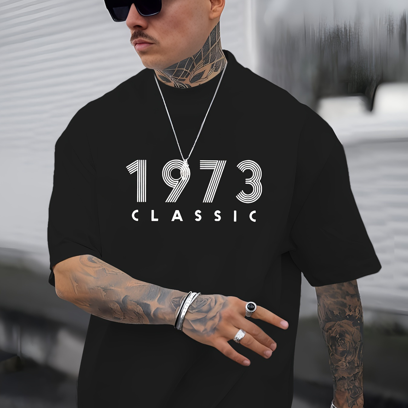 

1973 Classic Letter Graphic Print Men's Creative Top, Casual Short Sleeve Crew Neck T-shirt, Men's Clothing For Summer Outdoor