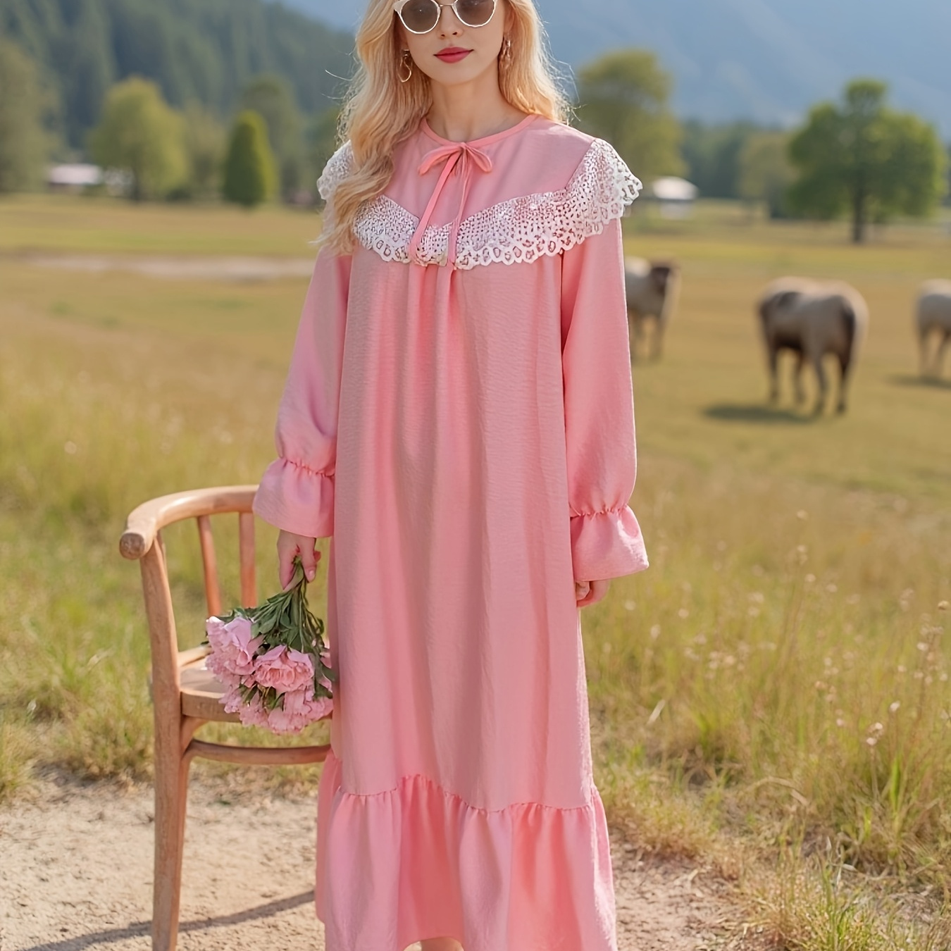 

Sexy And Cute Women's Sleeping Dress, Lace Retro Long Dress, Sweet And Loose, As Outerwear