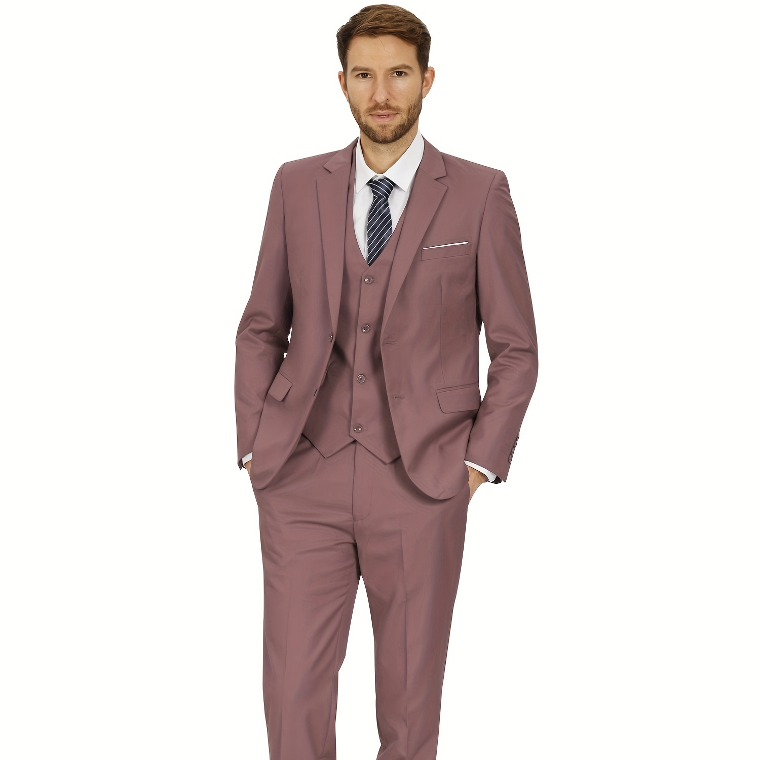 

Men's Slim 4-piece Suit Set For Wedding Prom Suits Jacket Vest Pants With Tie Set Trendy Pink Men's Suit Stylish Modern Pink Men's Suit Elegant Suits For Men Pink Suits For Women