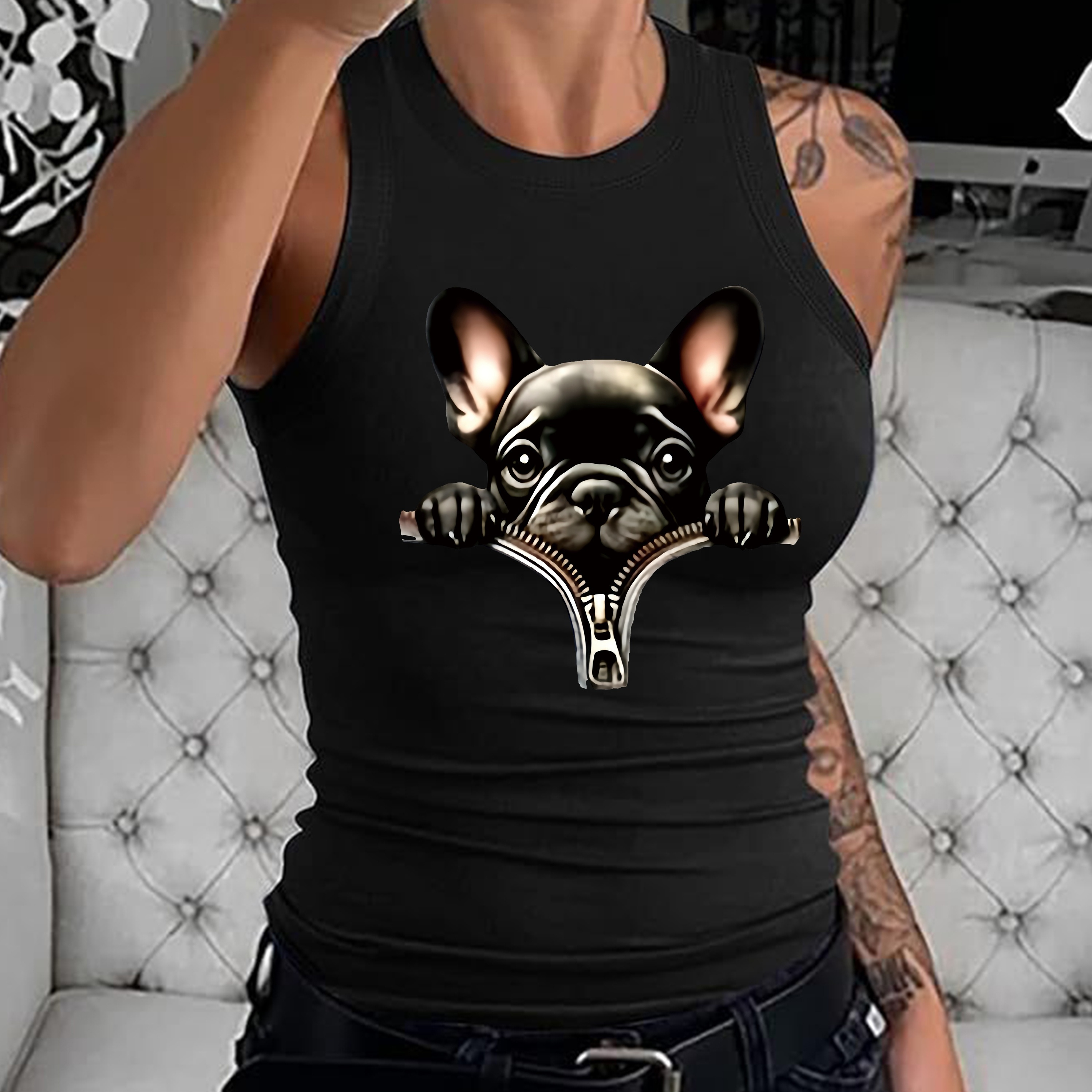 

Zipper Dog Neck Tank Top, Women' Sleeveless Sports Tank Top - Fitness & Casual Wear!