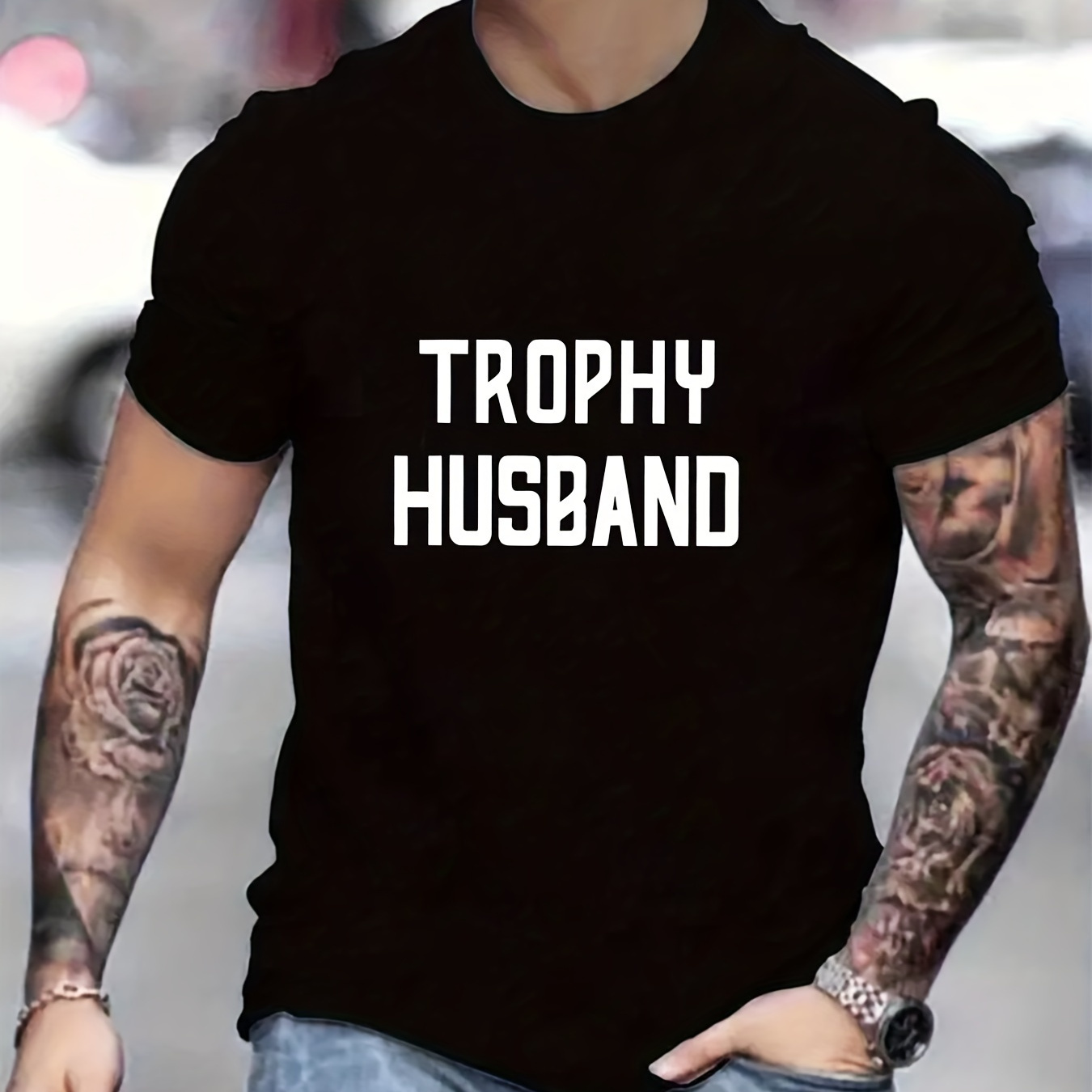 

Trophy Husband Print T Shirt, Tees For Men, Casual Short Sleeve T-shirt For Summer