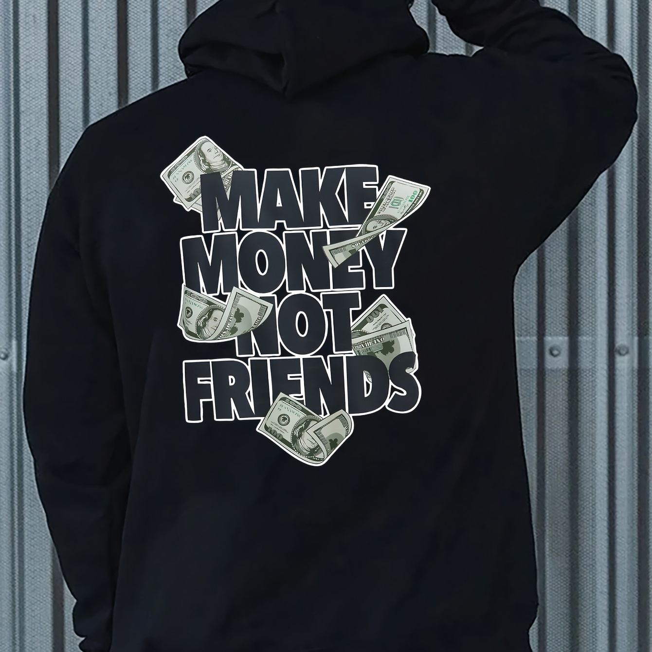 

Make Money Not Friends Letter Print Men's Casual & Comfy Long Sleeve Hooded Sweatshirt For Autumn And Winter