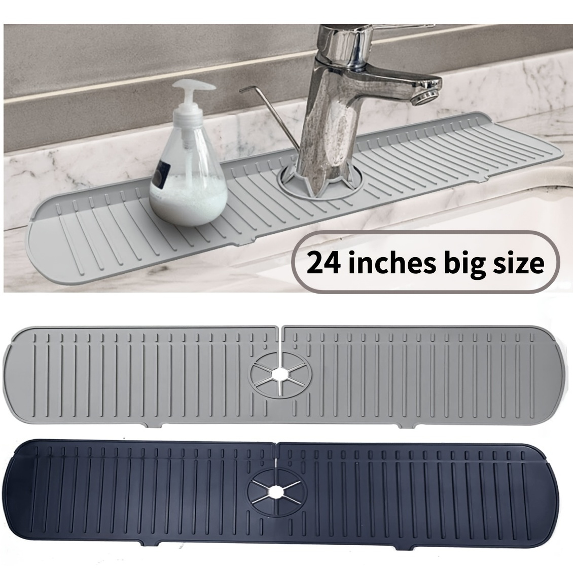 

1pc Faucet Sink Splash Guard Mat, Silicone Faucet Water Catcher Mat Cover, Sink Draining Pad Behind Faucet, Gray Black Silicone Drying Mat For Bathroom Countertop Protect Bathroom Accessories