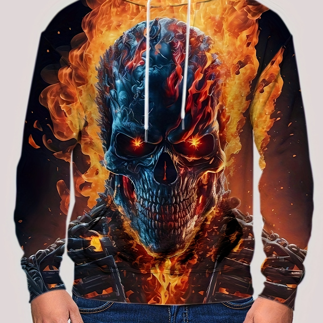 

Y2k Skeleton On Fire Print Hoodie, Cool Hoodies For Men, Men's Casual Graphic Design Pullover Hooded Sweatshirt Streetwear For Winter Fall, As Gifts