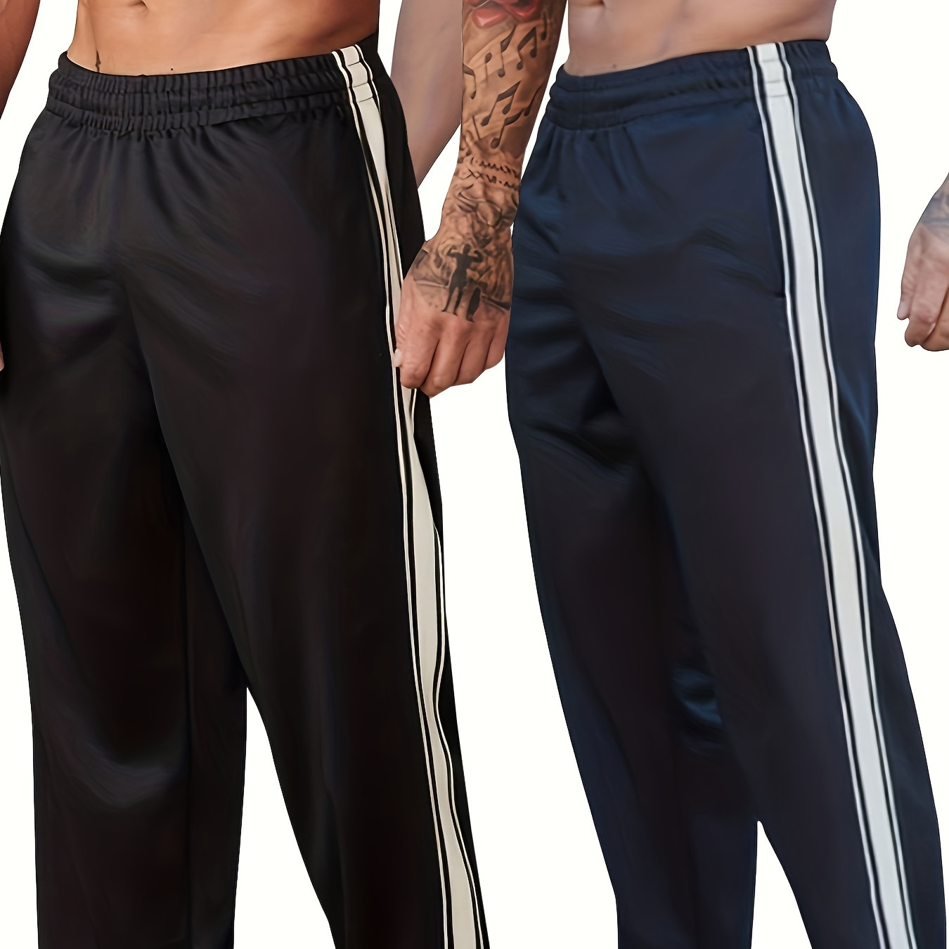 

Men's 2-pack Set Of Contrast Color Stripe Pattern Loose Fit Baggy Sweatpants With Drawstring And Pockets, Versatile And Chic Trousers For Men's Sports And Daily Wear