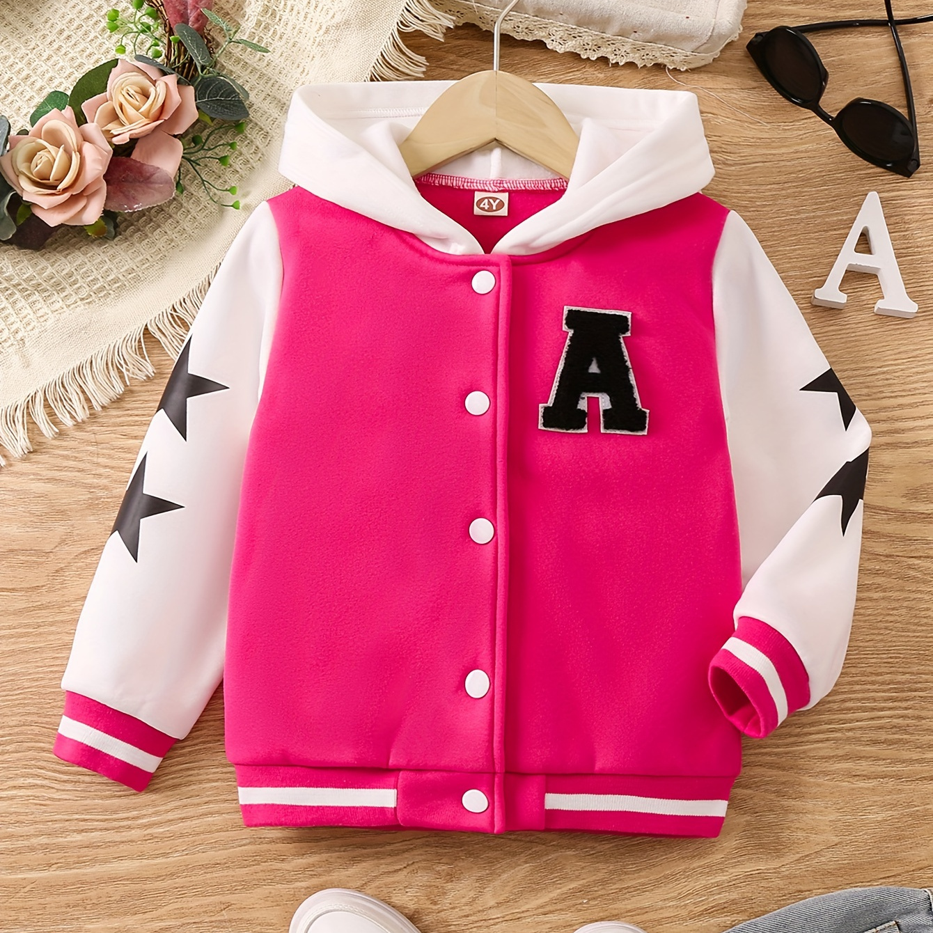 Girls' Varsity Style Contrast Color Letter Embroidered Baseball