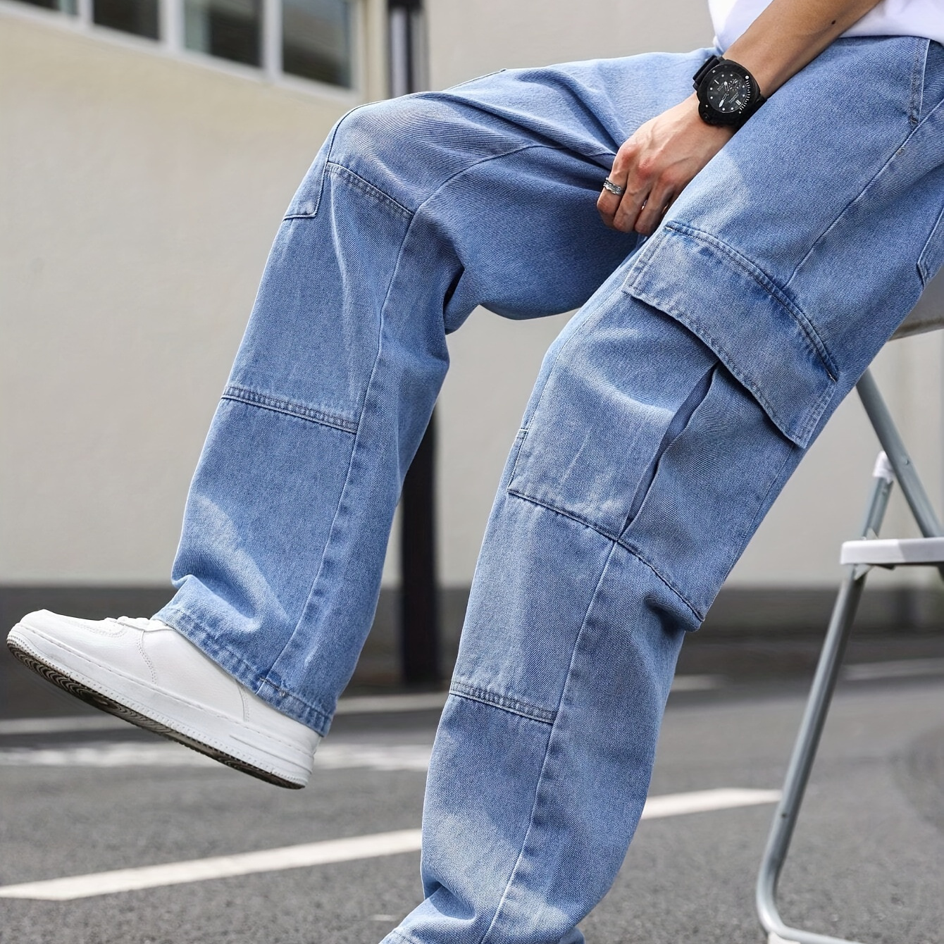 

Men's Casual Cotton Cargo Denim Pants With Pockets - Stylish Versatile Trousers