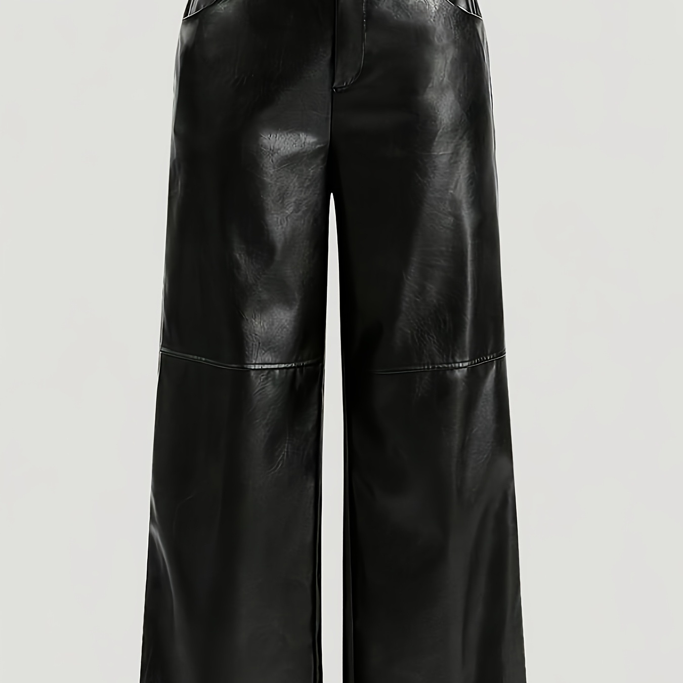 

Elegant Leather Wide-leg Pants For Women - Solid Color With Pockets, Machine Washable - Fall/winter