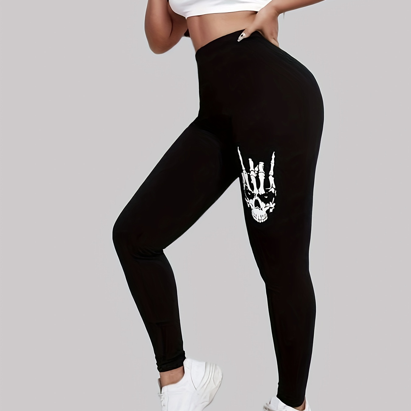 

Skull Print High Waist Leggings, Casual Skinny Stretchy Leggings For Every Day, Women's Clothing