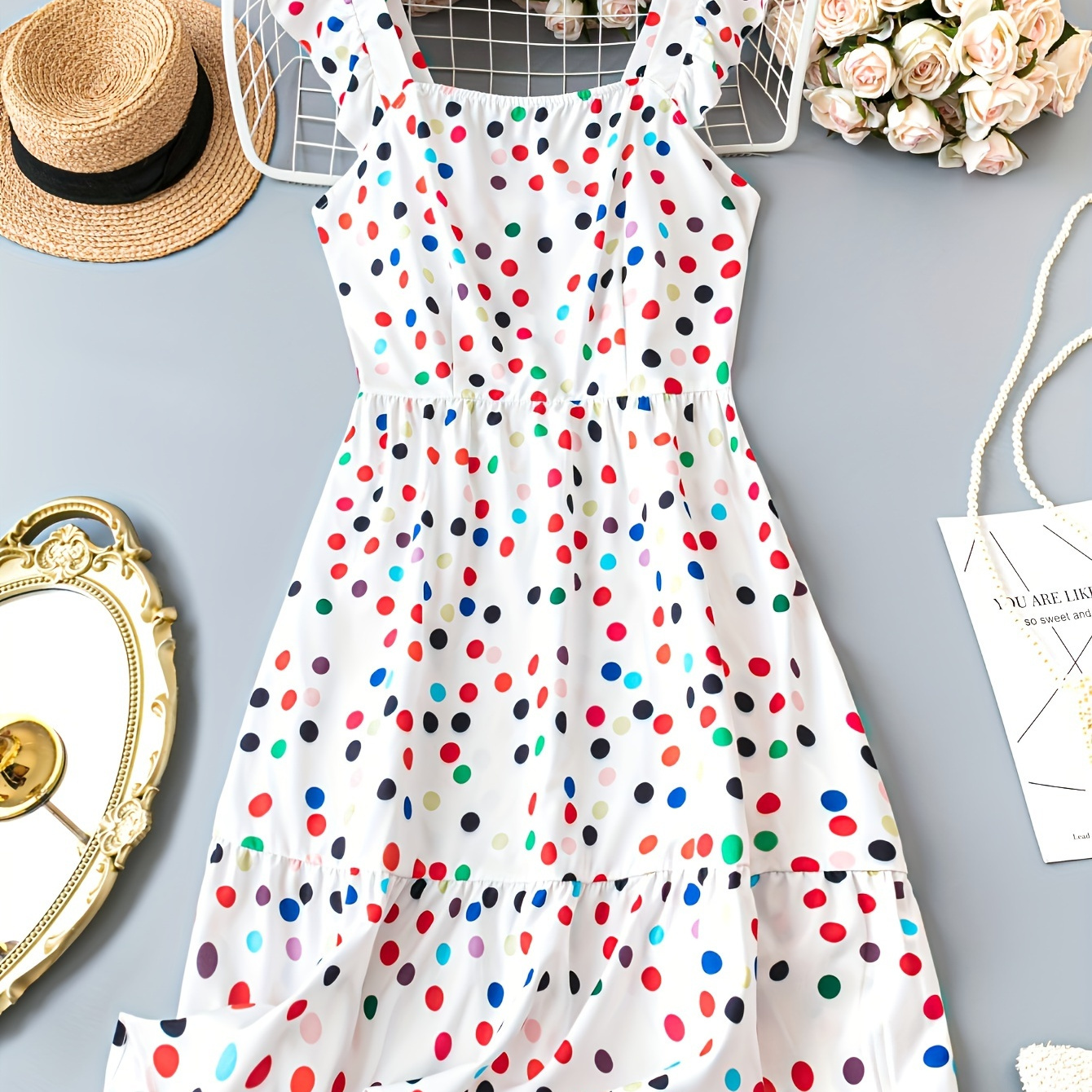 

Plus Size Colorful Polka Dot Print Tank Dress, Elegant Sleeveless Dress For Spring & Summer, Women's Plus Size Clothing