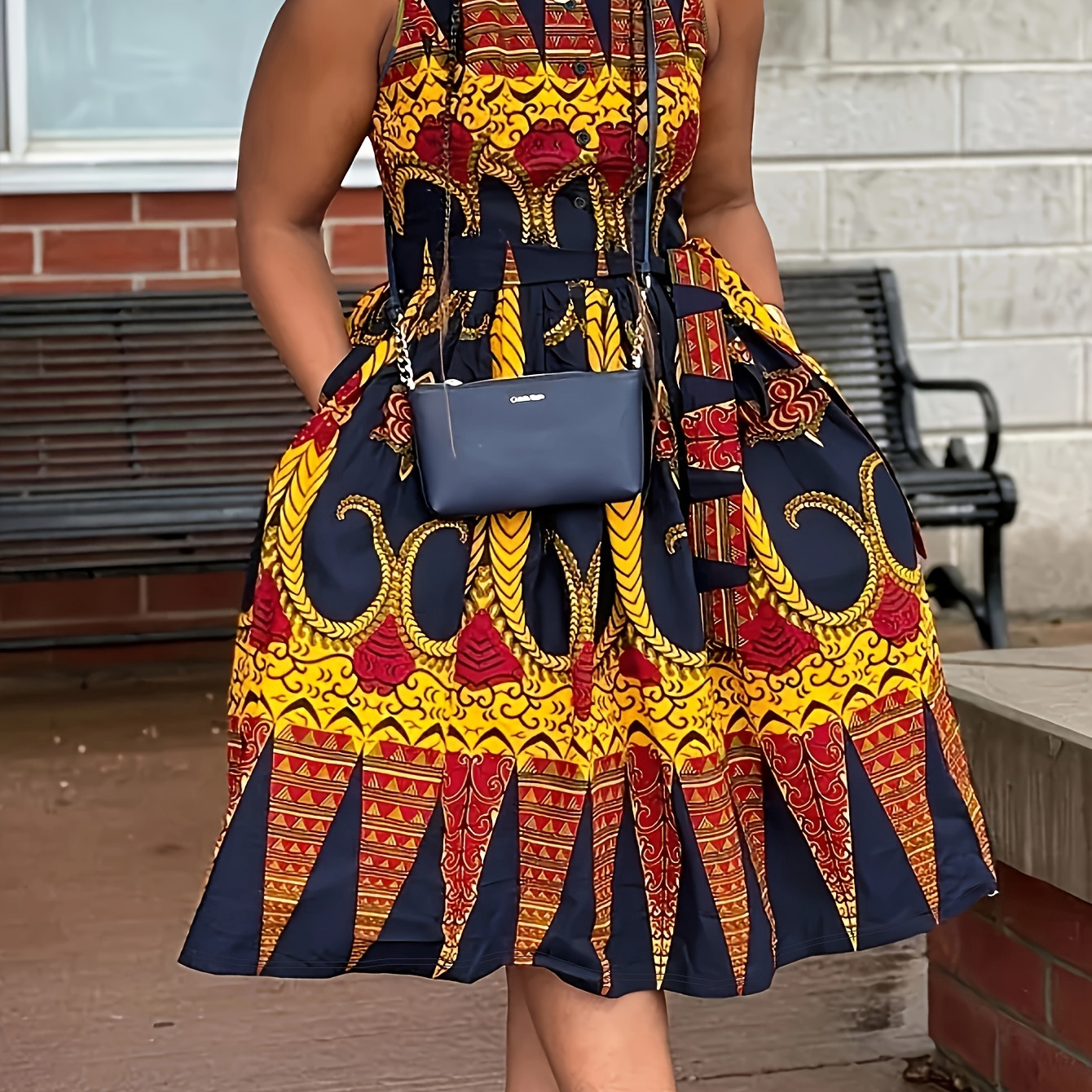 

Robe débardeur boutonnée à imprimé floral grande taille, robe sans manches à col pour les vacances, printemps et été, vêtements grande taille pour femmes