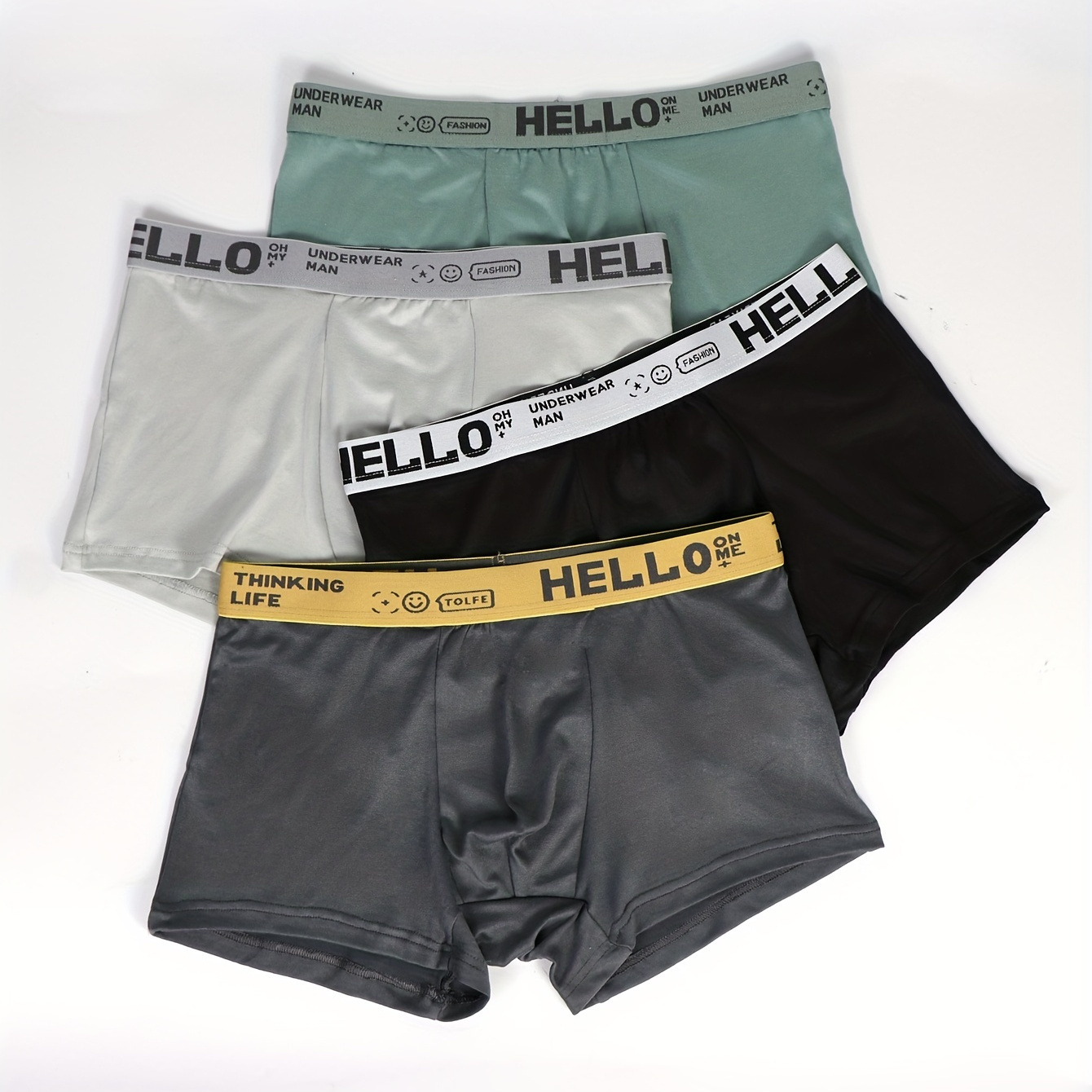 

4pcs Men's Underwear Boxer Briefs, Comfortable Breathable Boxers Trunks Letter Hello Briefs