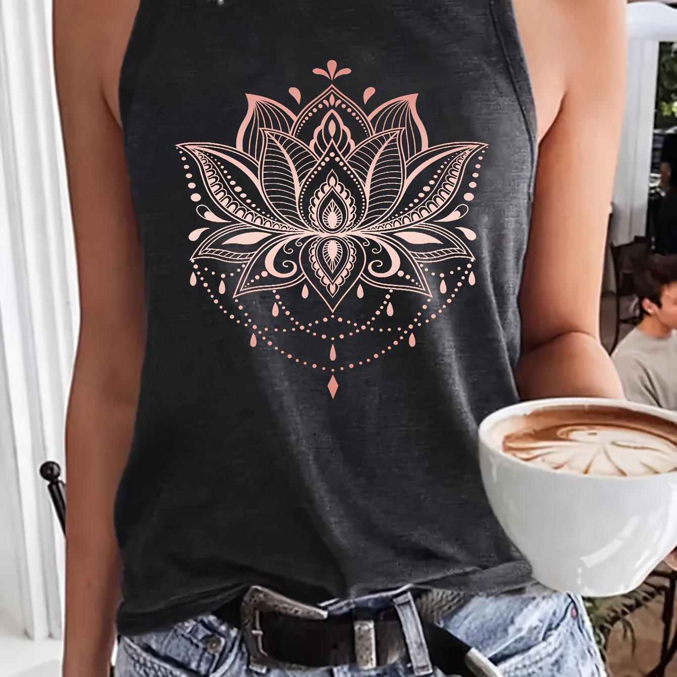 

Floral Graphic Print Tank Top, Sleeveless Crew Neck Casual Top For Summer & Spring, Women's Clothing