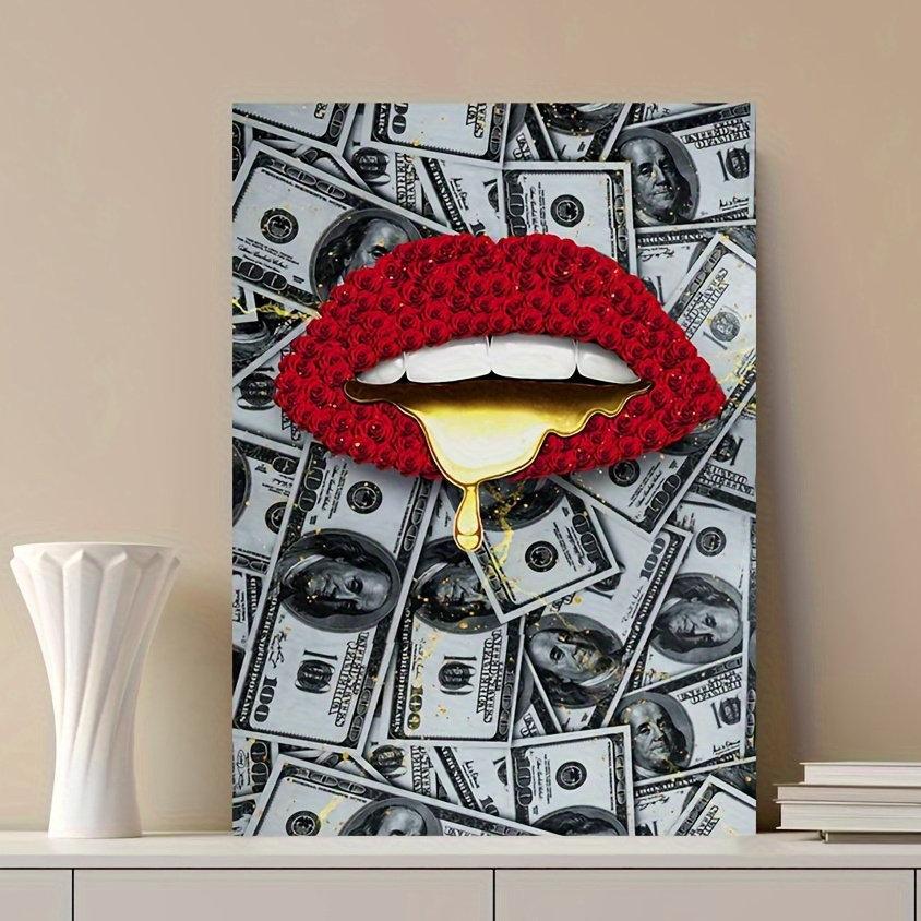 Money Wall Art Decor Motivational Wall Art Preppy Poster Creative Blow  Bubbles 100 Dollar Bill Black and Gold Positive Money Poster Painting on  Canvas