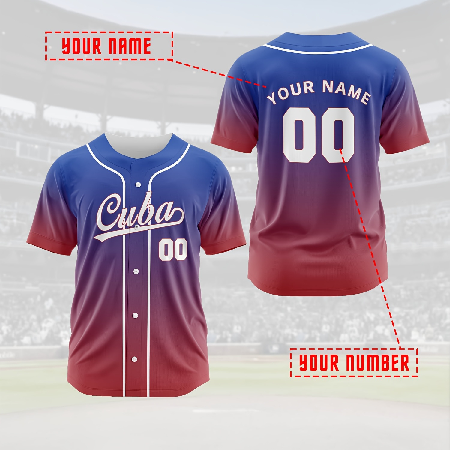 

Customizable Men's Baseball Jersey - Personalized Name & Number, Breathable Polyester, Button-up, Short Sleeve, Casual Wear, Sports & Parties - Spring/summer/fall