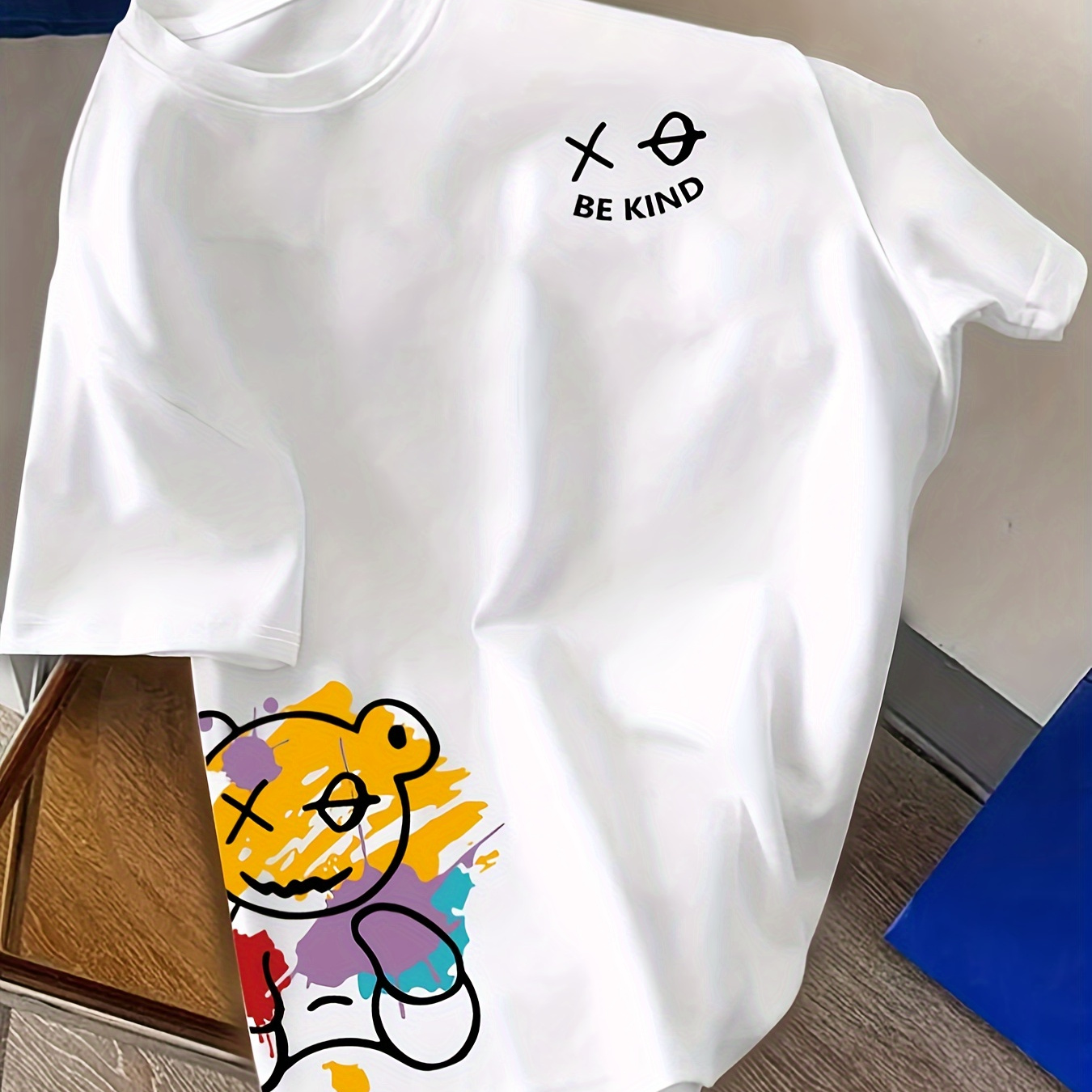 

[1pc Cartoon Bear T-shirt] 1pc Cartoon Bear Graphic T-shirt For Women, Casual Round Neck Polyester Knit Tee, Regular Length Short Sleeve Top, All