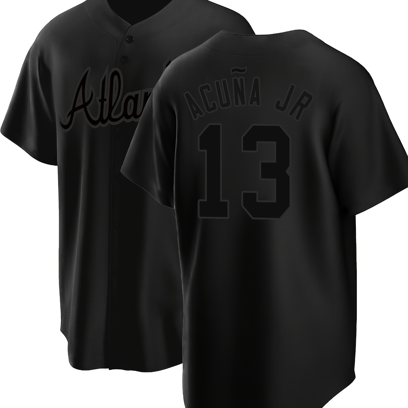 

Men's All Black # 13 Baseball Shirt, Classic Letter Embroidery Design, Button Style Short Sleeved Breathable Shirt, Used For Training And Competition