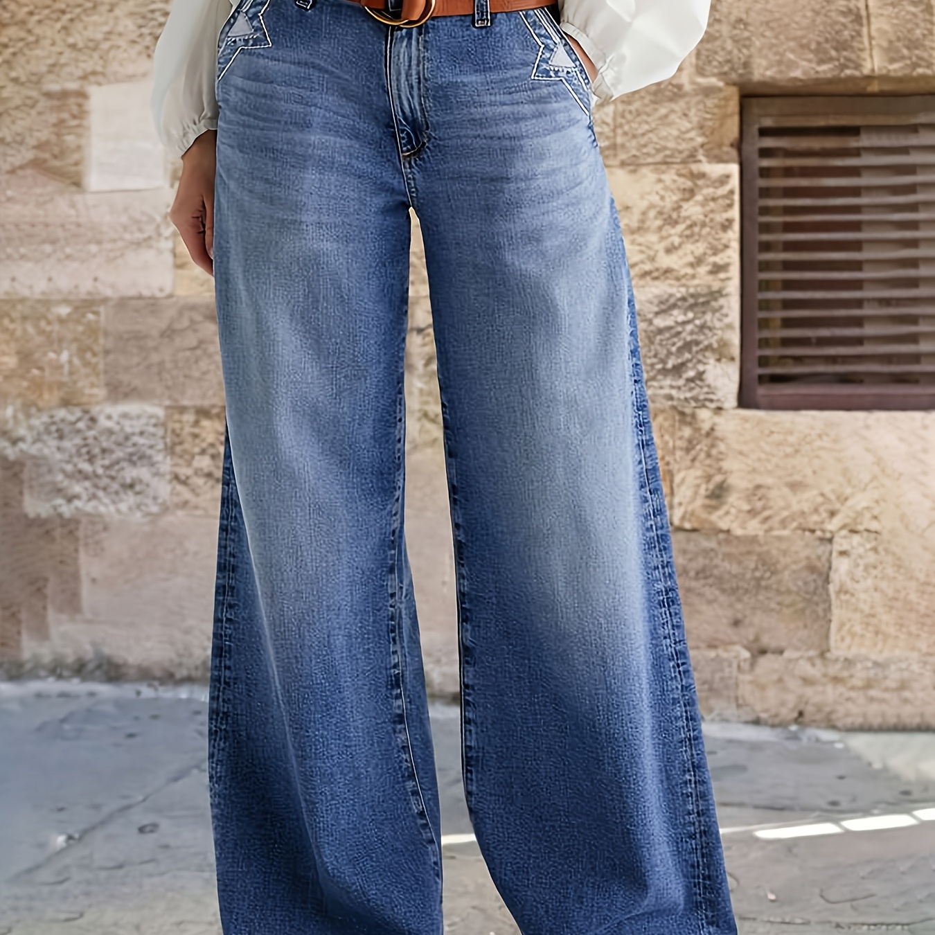 

Women's High-waisted Wide-leg Jeans, Casual Straight Leg Denim Pants, Rayon (70% Rayon, 28% Polyester, 2% Elastane), Medium Stretch, Solid Color, Washed , 367g/m² Fabric Weight