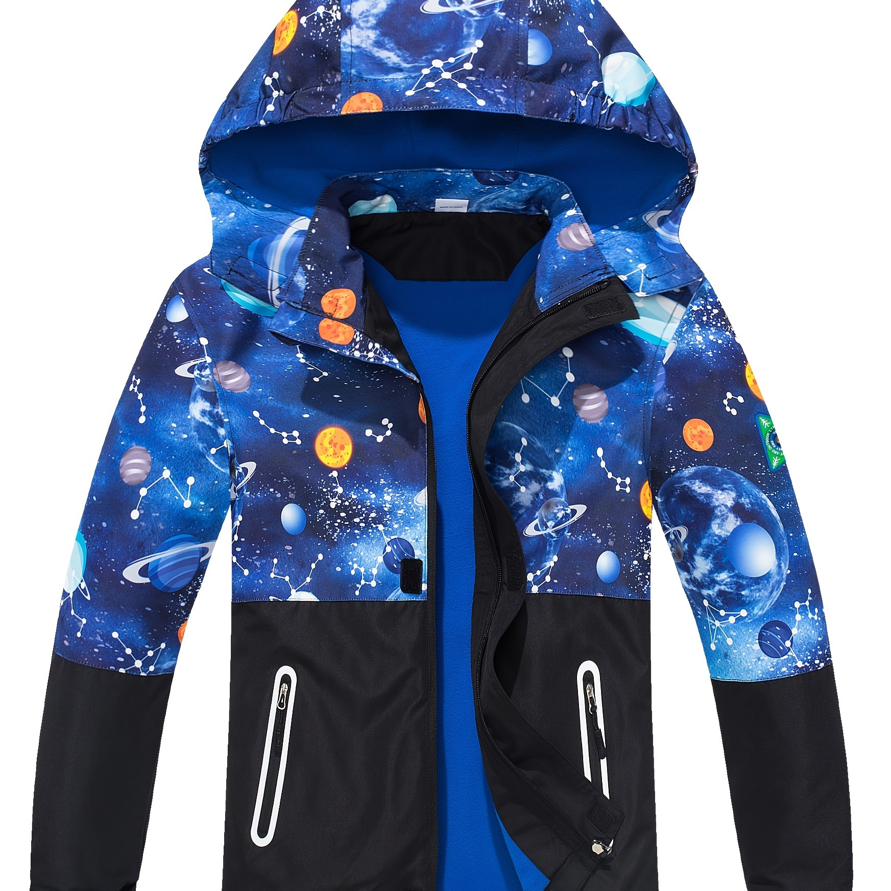 

Boys Splicing Rain Jacket For Kids Waterproof Coat With Removable Hood Lightweight Hooded Fleece Lined Raincoats Windbreakers