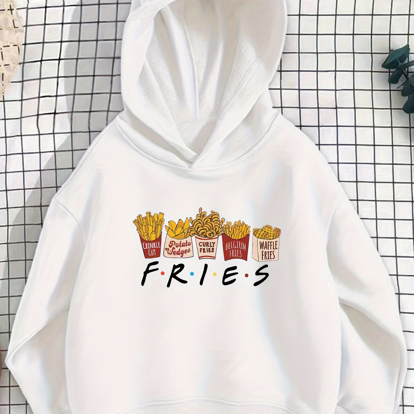 

Kids' French Fries Graphic Hoodie - 100% Polyester Casual Hooded Sweatshirt With Slight Stretch, Knit Fabric, Fall/