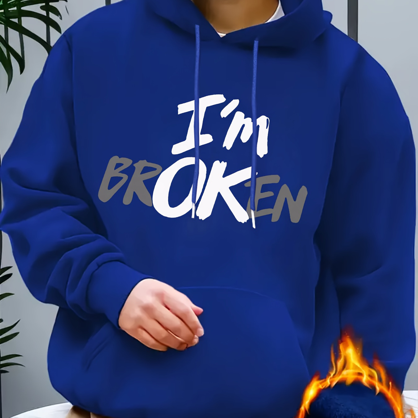 

broken" Letter Print Men's Casual Hoodie - Fall/ - Polyester Blend, Regular Fit, And Comfortable Design