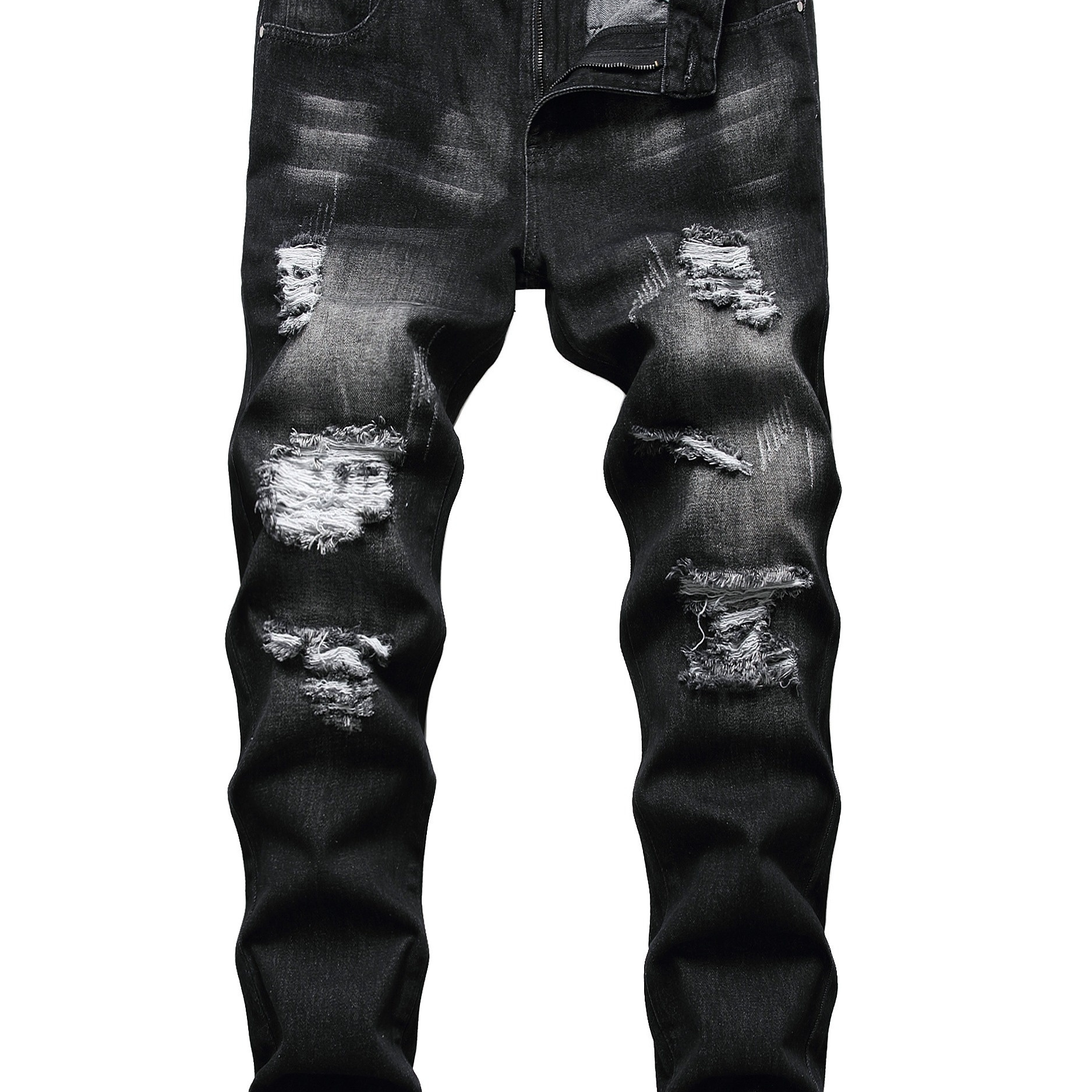 

Mens Ripped Jeans, Distressed Destroyed Slim Fit Straight Leg Denim Pants