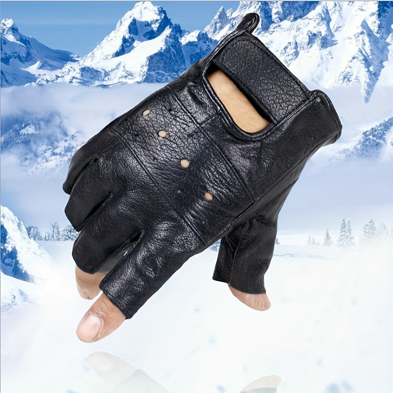 

1pair Comfy Leather Fingerless Gloves For Men - Perfect For Outdoor Sports, Motorcycling, And Driving