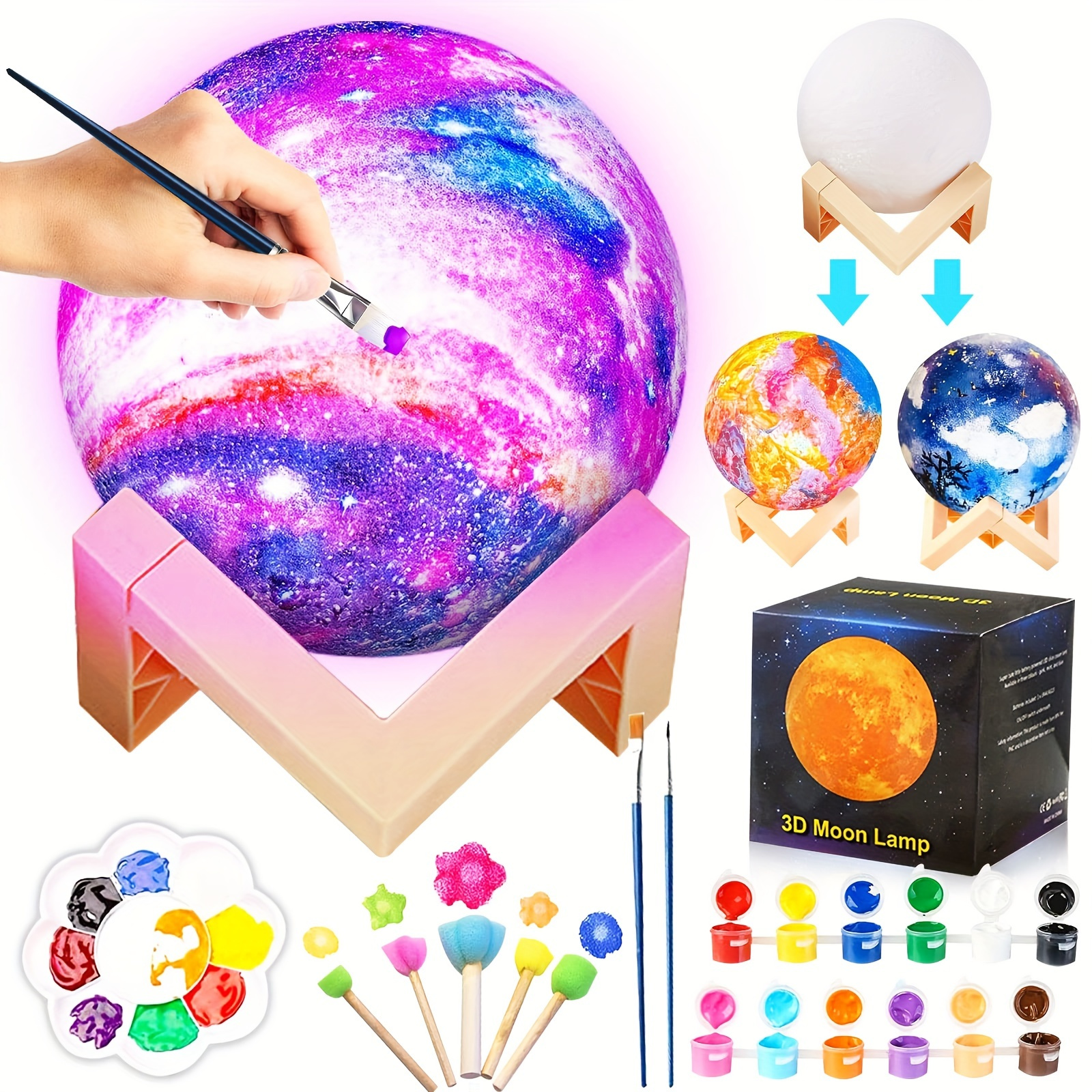 Paint Your Own Moon Lamp Kit, Halloween Gifts DIY Space Moon Night Light,  Art Supplies Arts