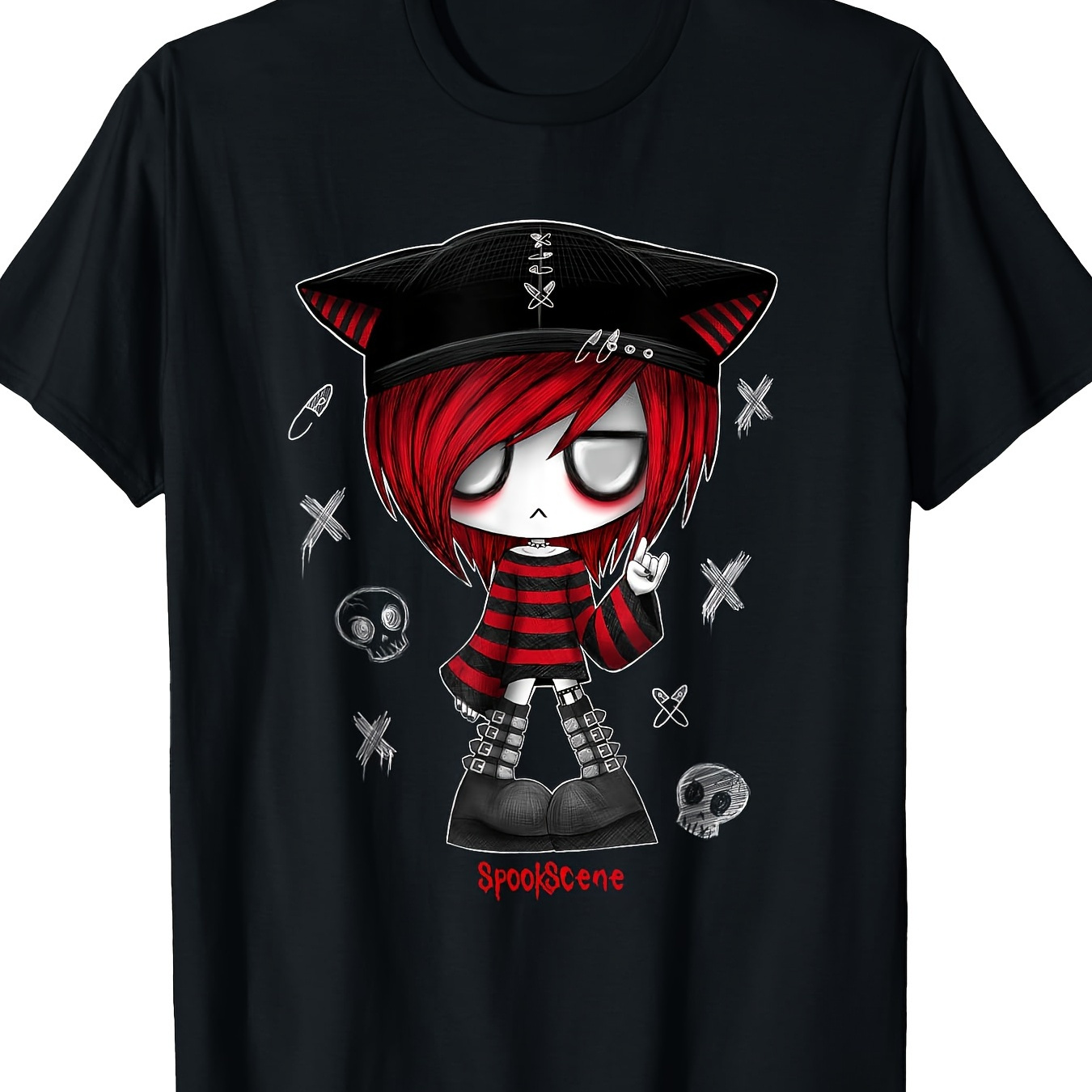 

Edgy Kitty Hat Scene Emo Alt Goth -shirt220g 100% Cotton T-shirt