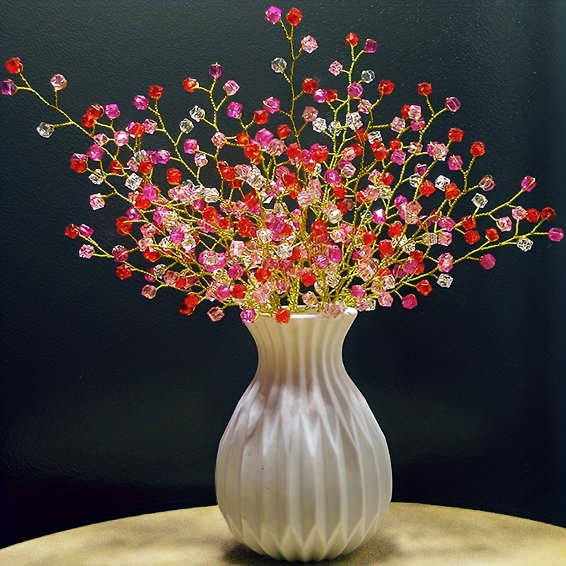 Pink Glass Flowers With Stems Wire Flower Decoration Beaded