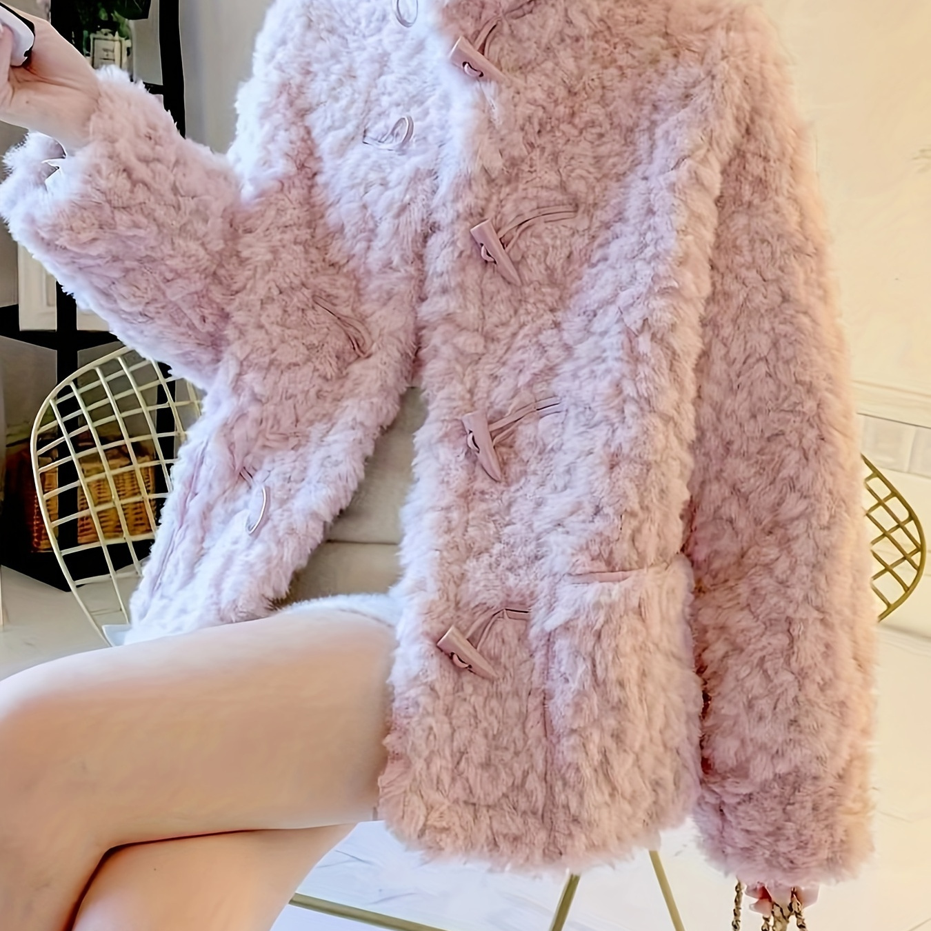 

Luxurious Fur & Coat For Women - Soft, , And Warm With Stand Collar, Button-, Non-stretch Fabric, Fall And Winter