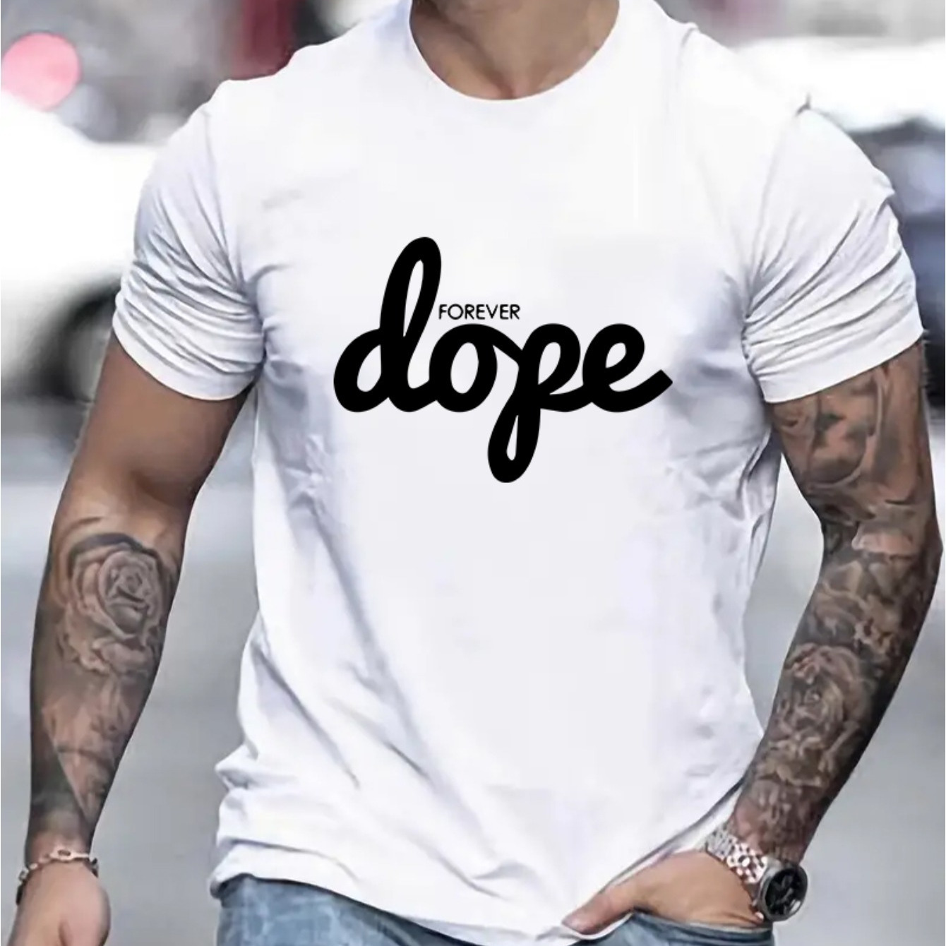 

Dope Forever Print, Men's Novel Graphic Design T-shirt, Casual Comfy Tees For Summer, Men's Clothing Tops For Daily Activities