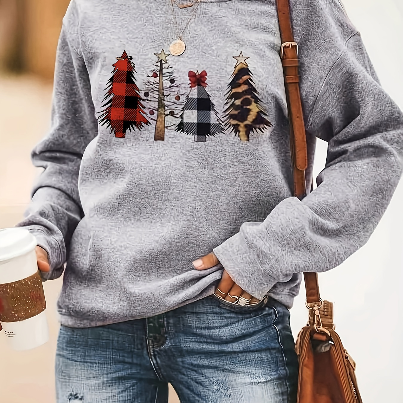

Women's Casual Merry Christmas Tree Print Long Sleeve Pullover Sweatshirt Top