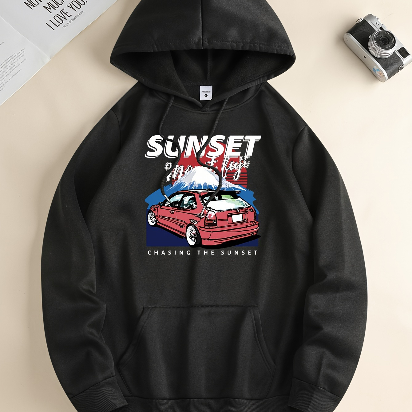 

Sunset Print Hoodies For Men, Graphic Hoodie With Kangaroo Pocket, Comfy Loose Trendy Hooded Pullover, Mens Clothing For Autumn Winter