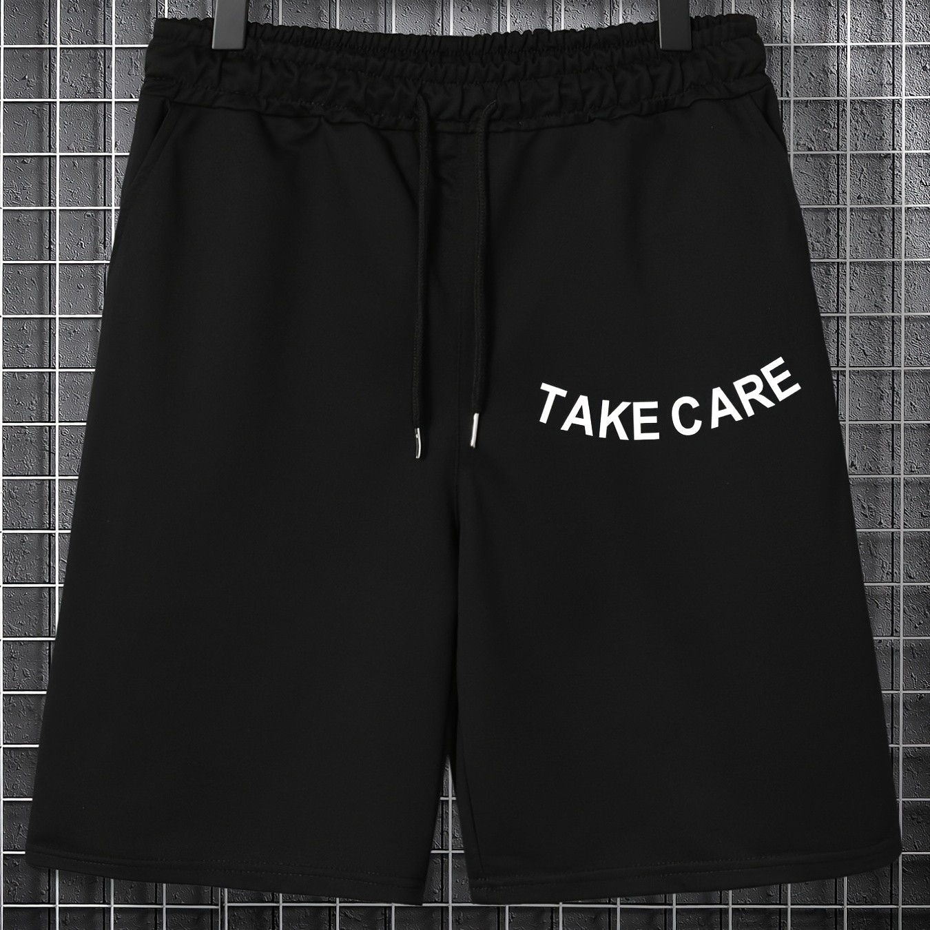 

Plus Size Women Men's Casual Elastic Drawstring Take Care Print Sports Short Pants, Oversized Shorts