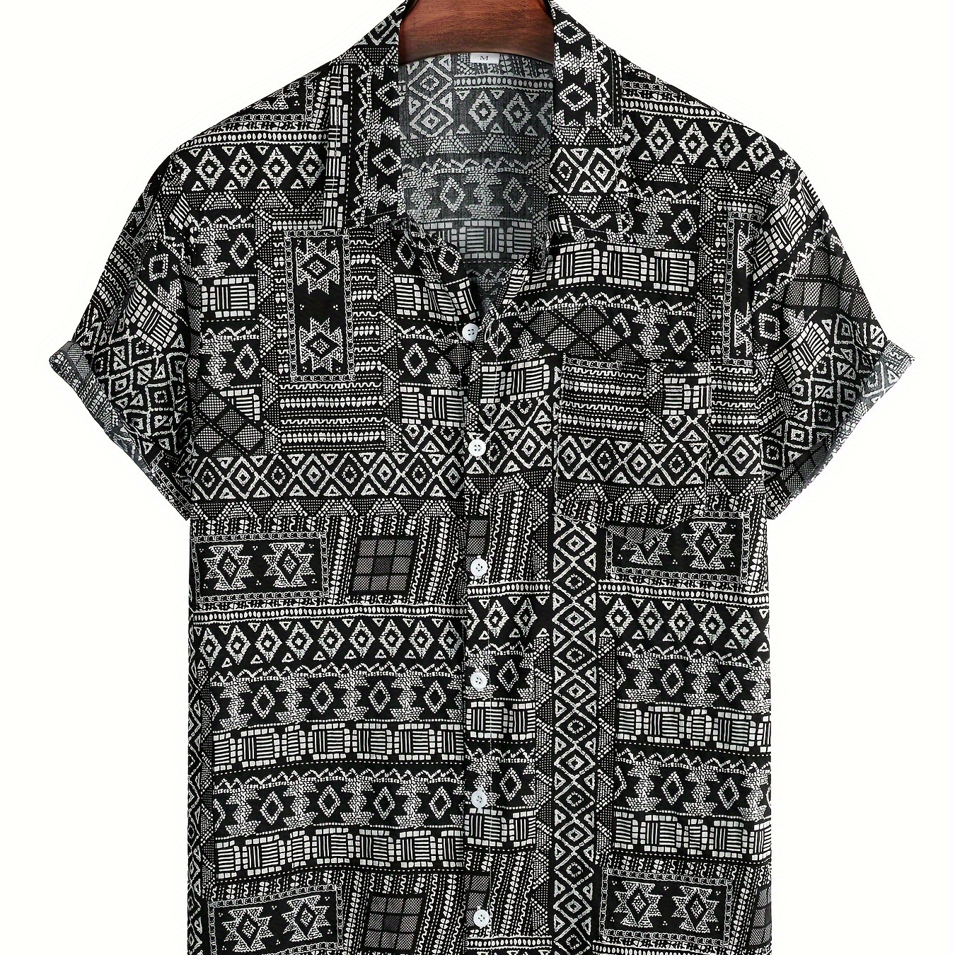 

Ethnic Style Hawaiian Shirt, Men's Casual Allover Print Chest Pocket Button Up Short Sleeve Shirt For Summer Beach Vacation Resort