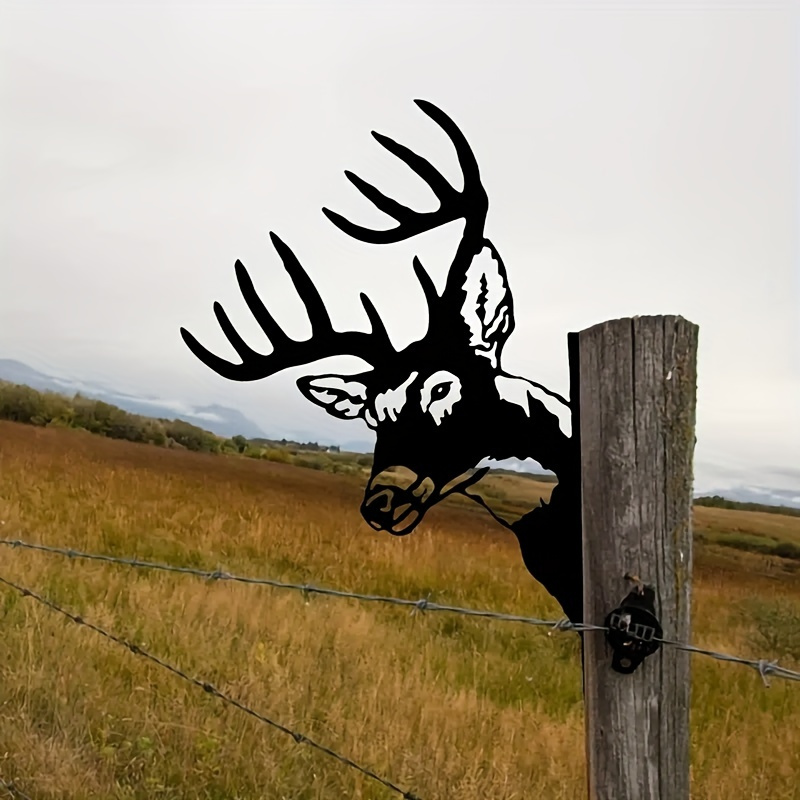 1pc Peeping Deer Shape Iron Silhouette, Farm Peeping Animals Cattle Goat Horse Chicken Metal Wall Art Outdoor Garden Fence Ornament, Yard Decor